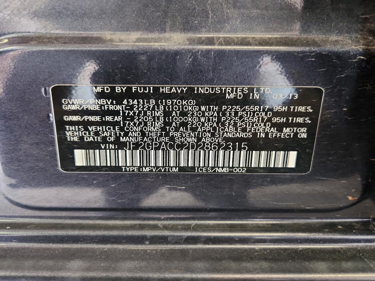 2013 Subaru Xv Crosstrek 2.0 Premium Gray vin: JF2GPACC2D2862315