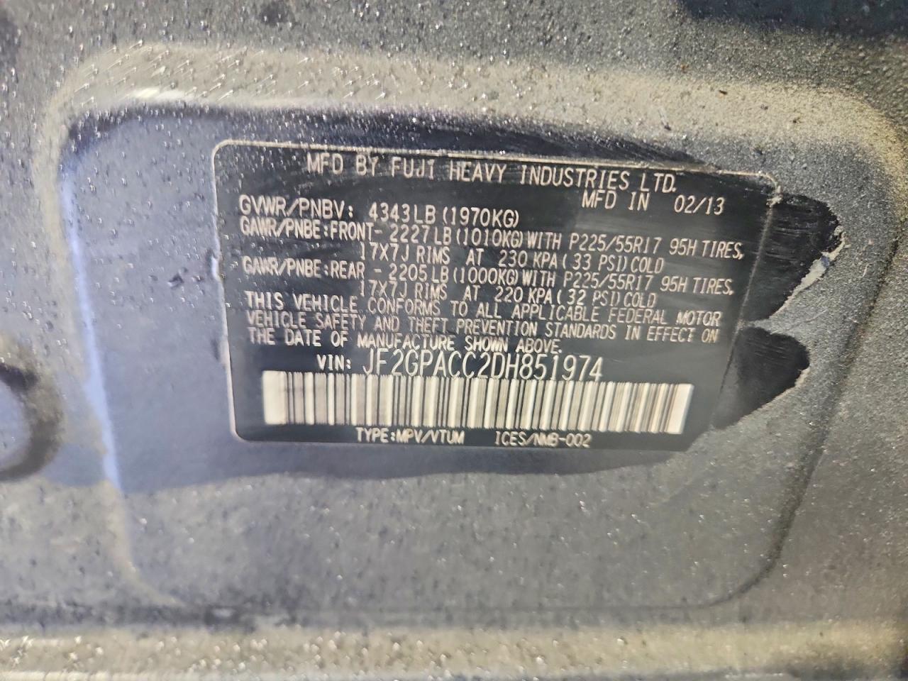 2013 Subaru Xv Crosstrek 2.0 Premium Charcoal vin: JF2GPACC2DH851974