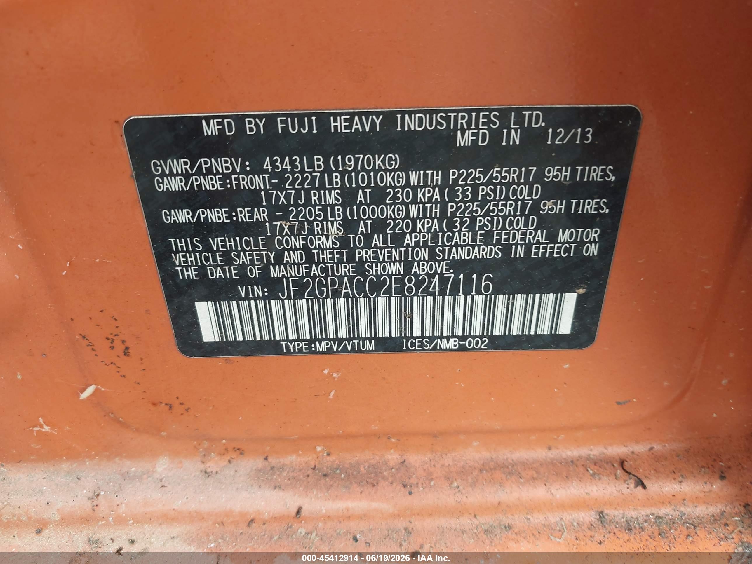 2014 Subaru Xv Crosstrek 2.0i Premium Orange vin: JF2GPACC2E8247116