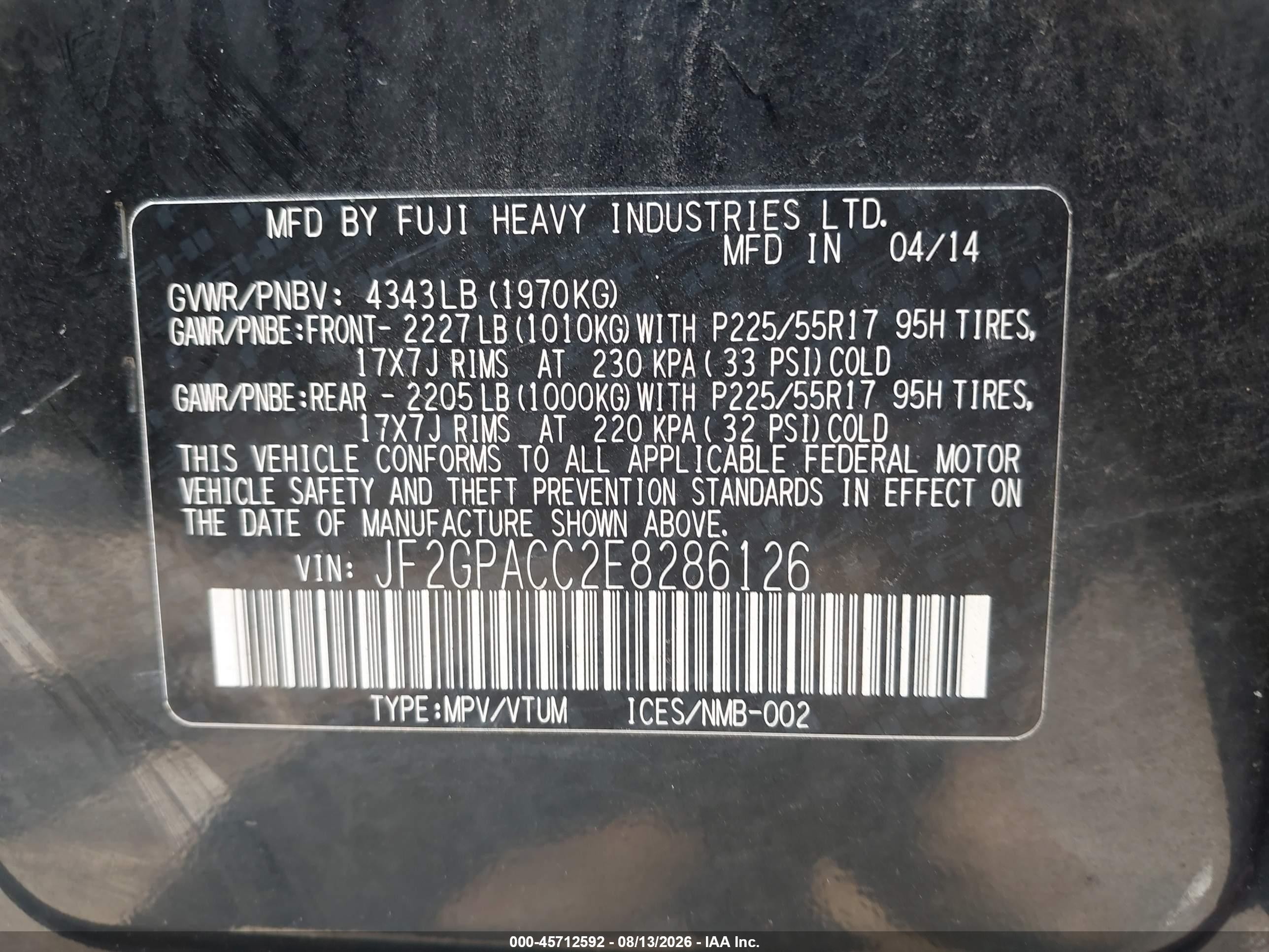 2014 Subaru Xv Crosstrek 2.0i Premium Black vin: JF2GPACC2E8286126