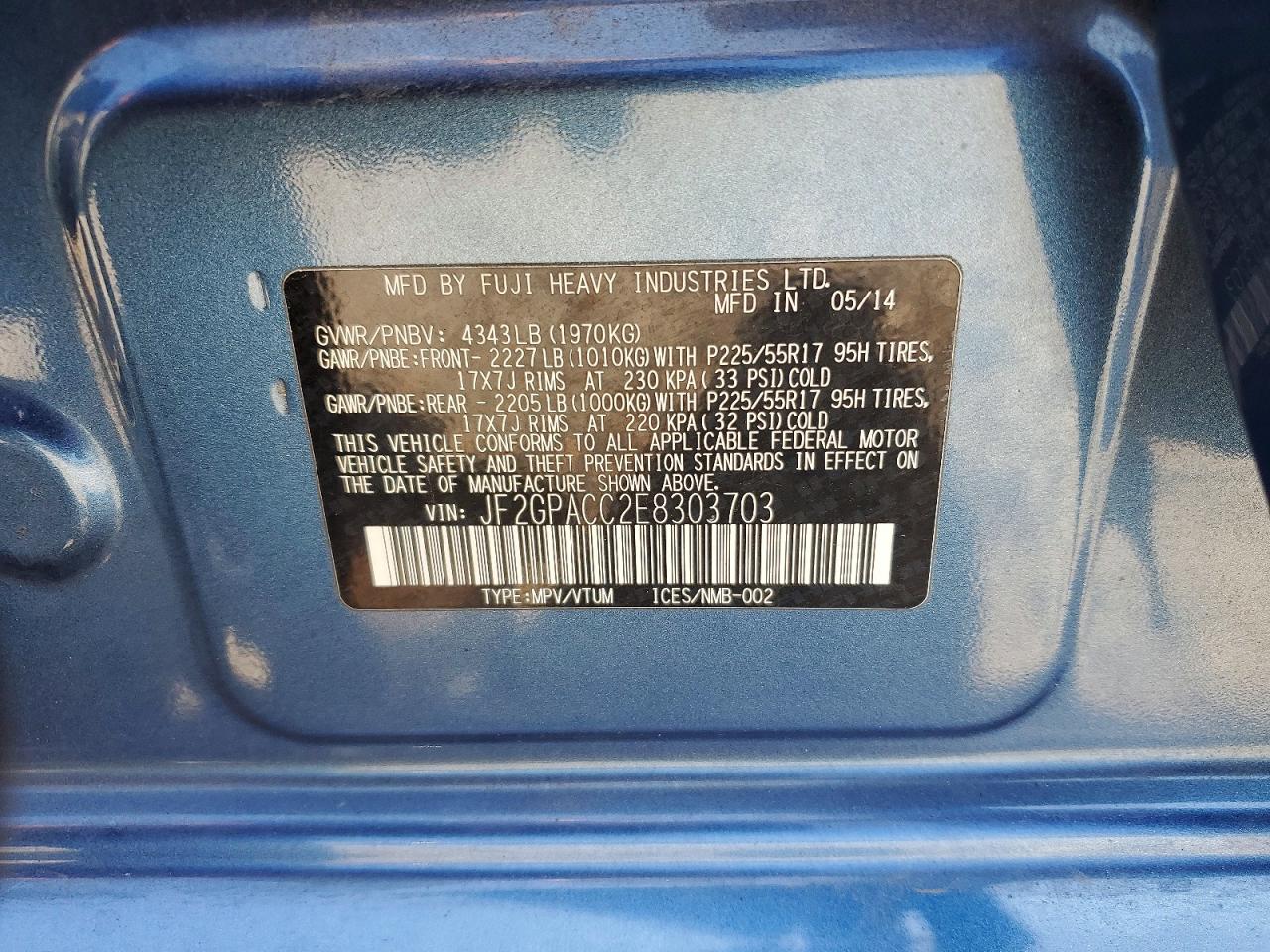 2014 Subaru Xv Crosstrek 2.0 Premium Blue vin: JF2GPACC2E8303703