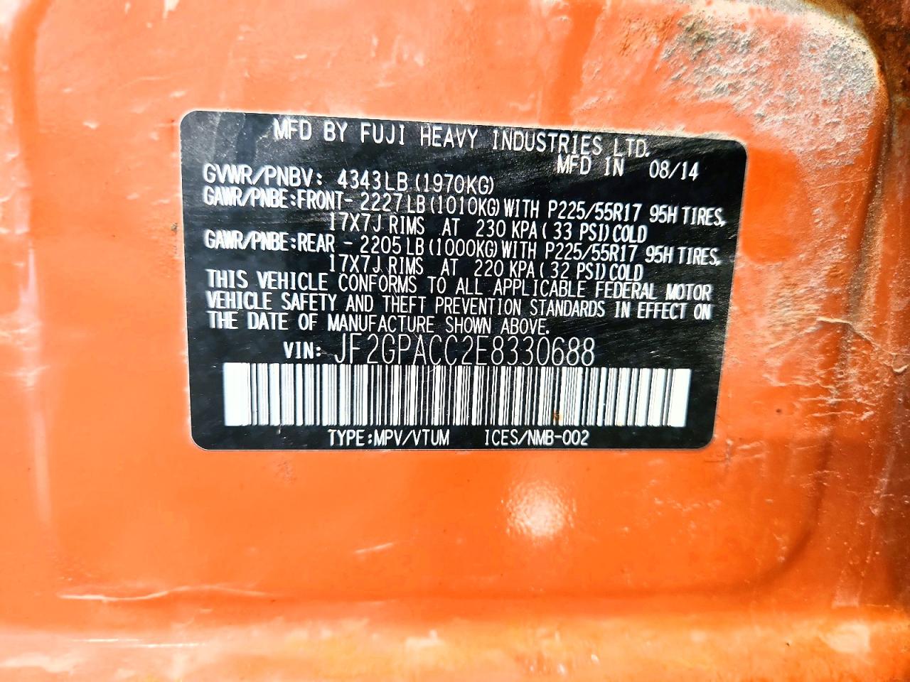 2014 Subaru Xv Crosstrek 2.0 Premium Orange vin: JF2GPACC2E8330688