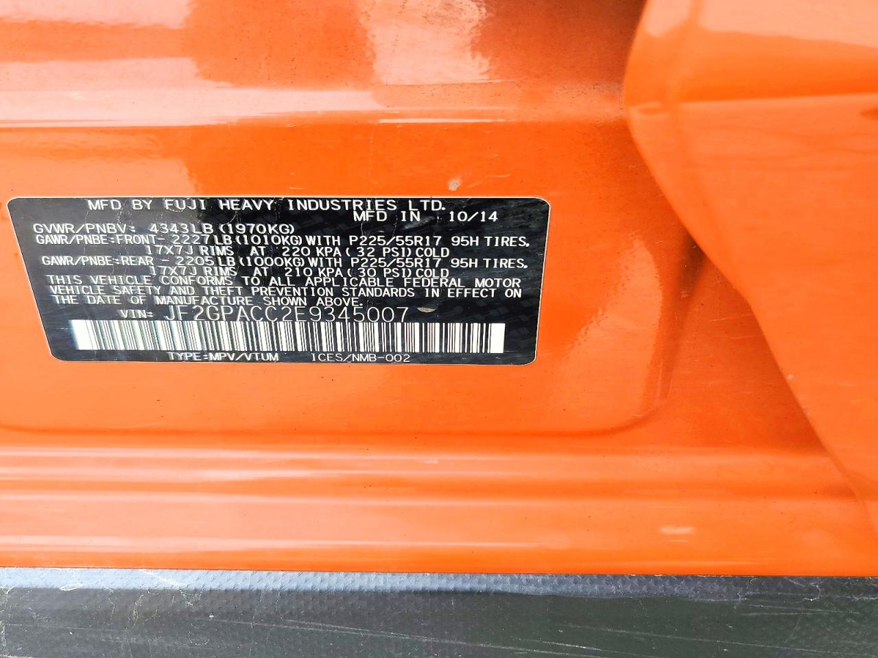 2014 Subaru Xv Crosstrek 2.0 Premium Orange vin: JF2GPACC2E9345007