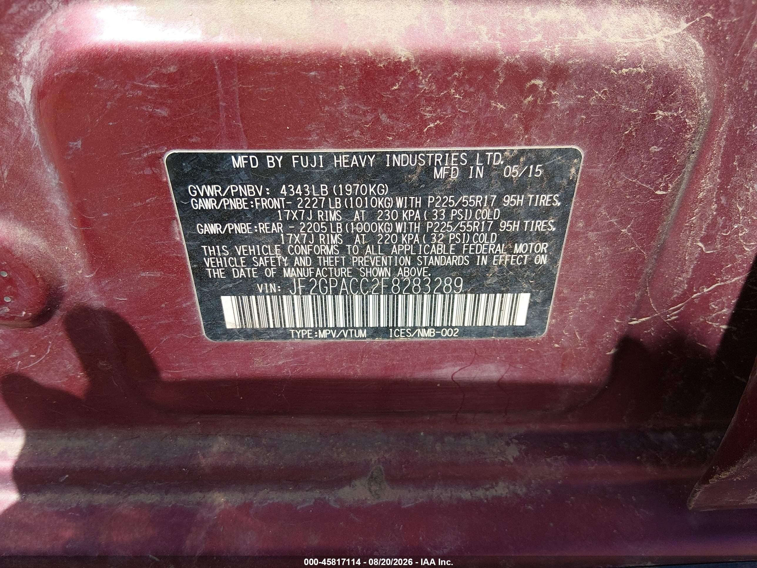 2015 Subaru Xv Crosstrek Premium Red vin: JF2GPACC2F8283289