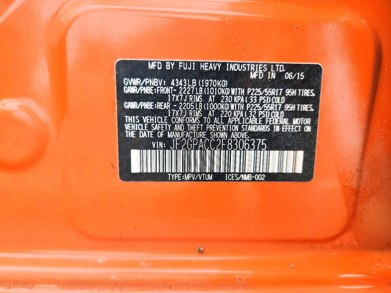 2015 Subaru Xv Crosstrek 2.0 Premium Оранжевый vin: JF2GPACC2F8306375