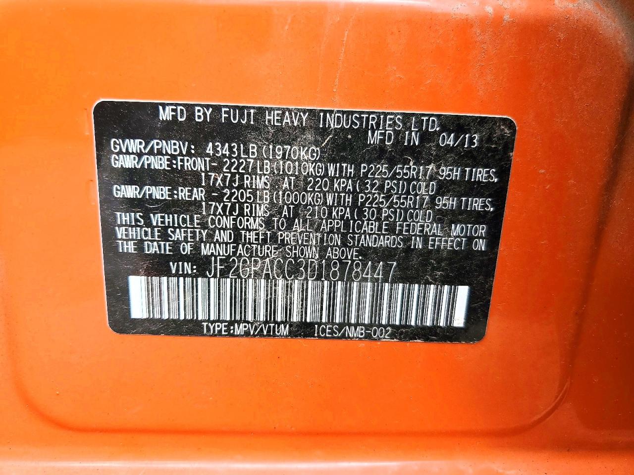 2013 Subaru Xv Crosstrek 2.0 Premium Orange vin: JF2GPACC3D1878447