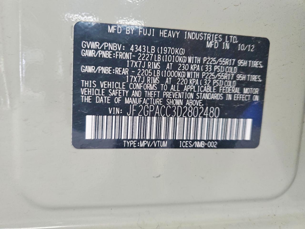 2013 Subaru Xv Crosstrek 2.0 Premium Tan vin: JF2GPACC3D2802480