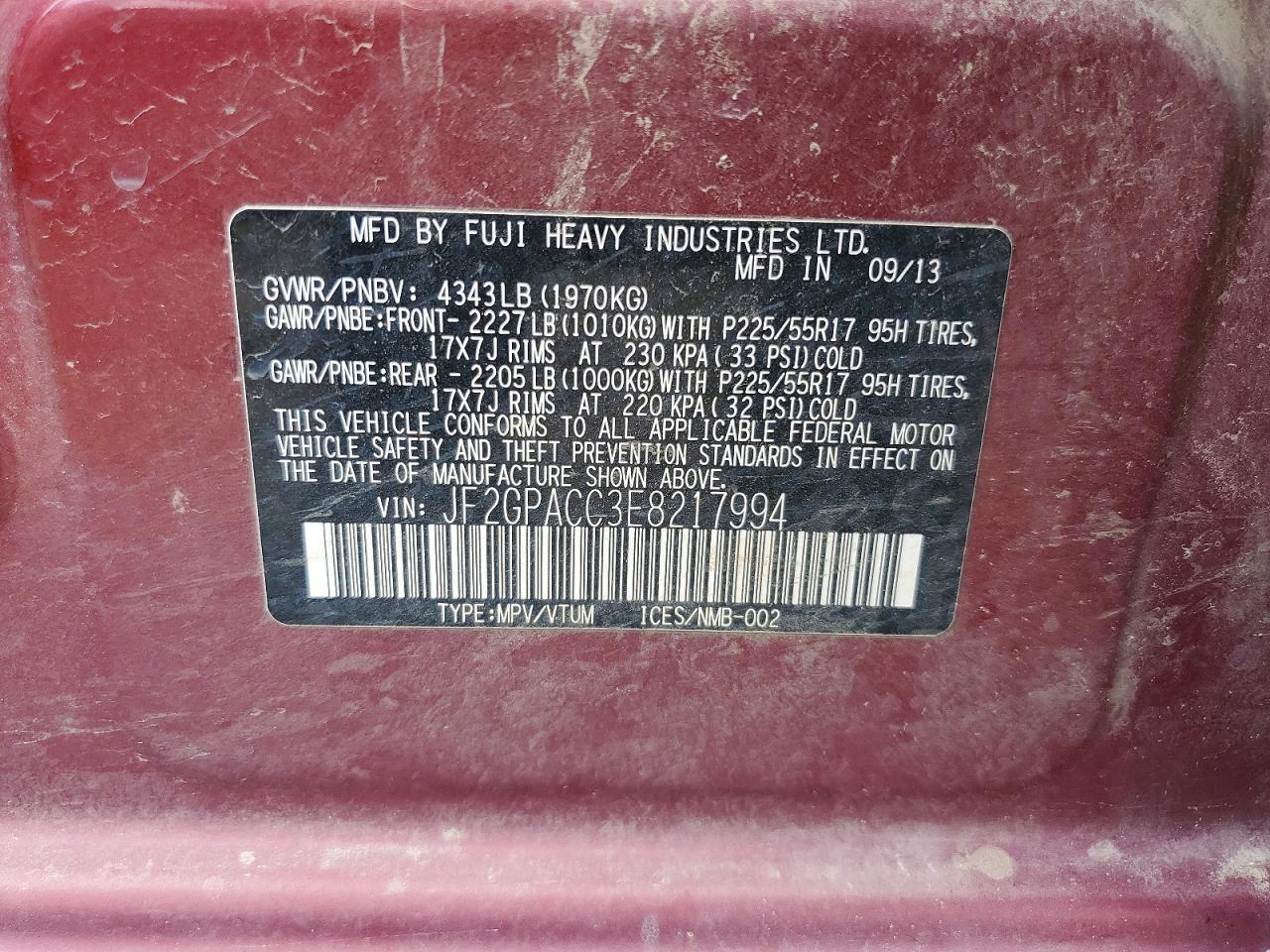 2014 Subaru Xv Crosstrek 2.0 Premium Maroon vin: JF2GPACC3E8217994