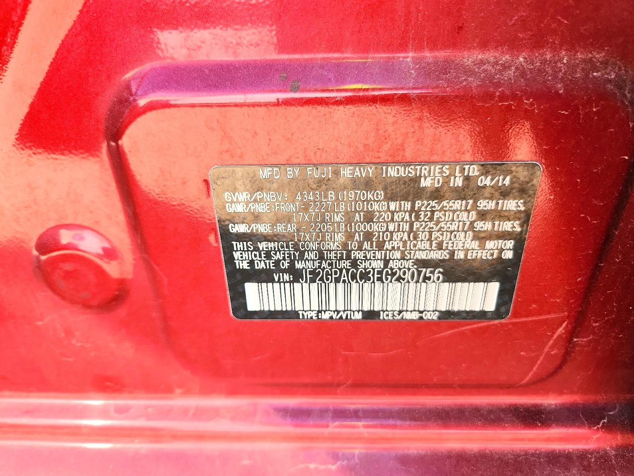 2014 Subaru Xv Crosstrek 2.0 Premium Red vin: JF2GPACC3EG290756