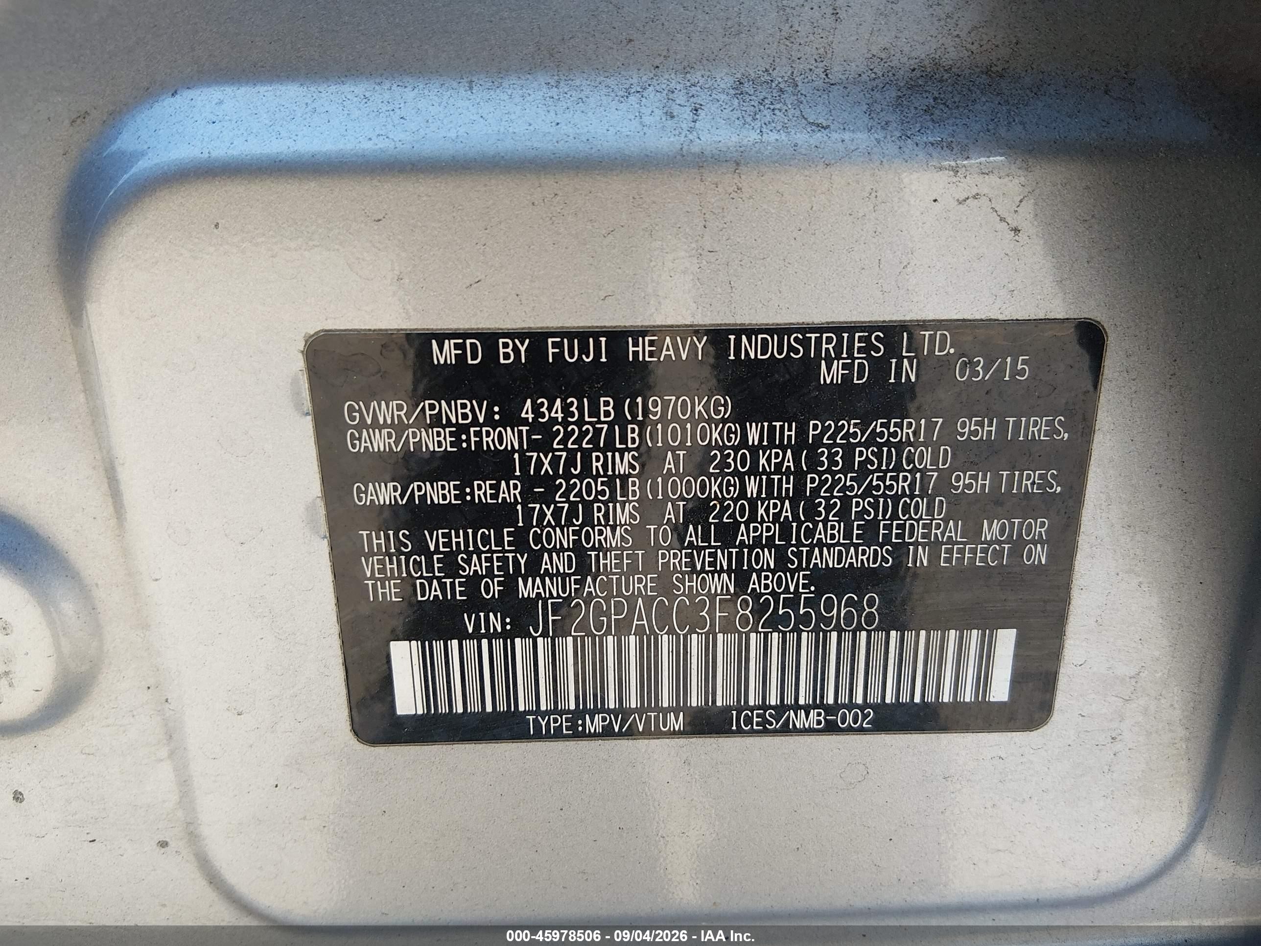 2015 Subaru Xv Crosstrek 2.0i Premium Silver vin: JF2GPACC3F8255968
