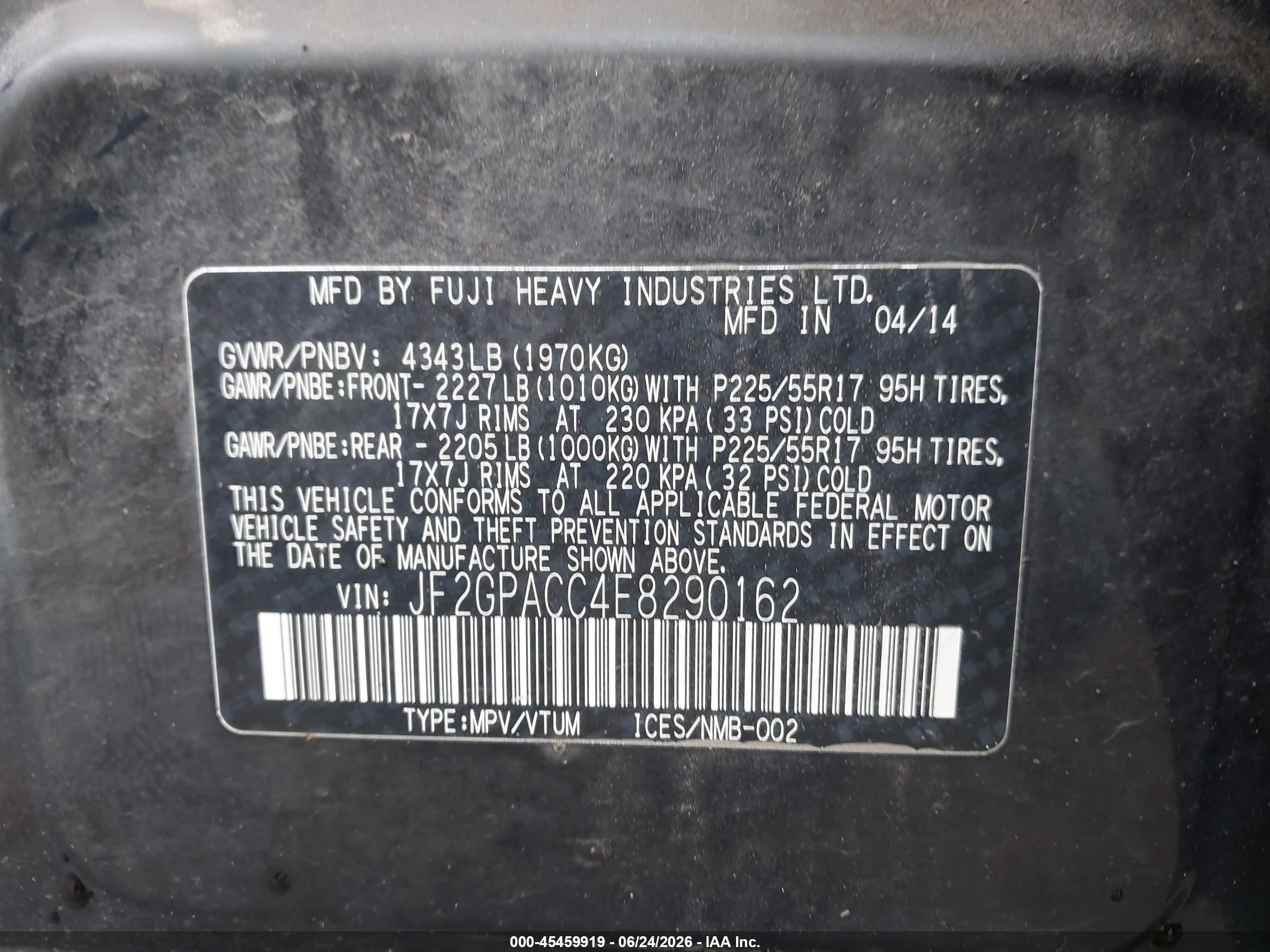 2014 Subaru Xv Crosstrek 2.0i Premium Black vin: JF2GPACC4E8290162