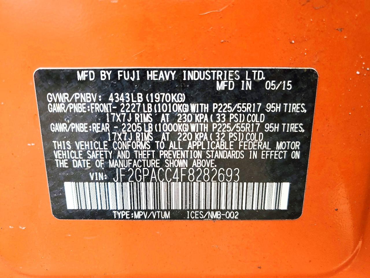 2015 Subaru Xv Crosstrek 2.0 Premium Orange vin: JF2GPACC4F8282693