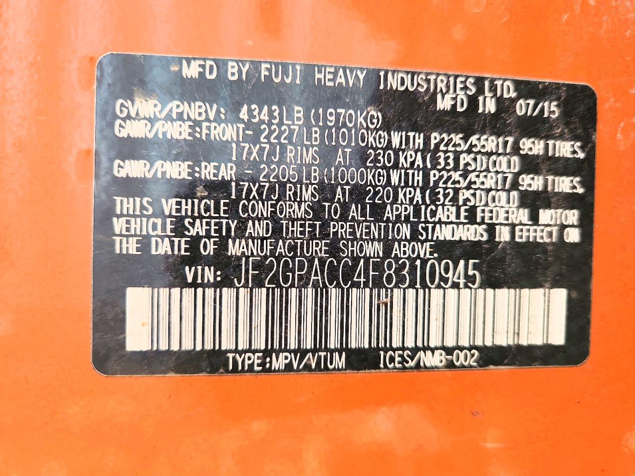 2015 Subaru Crosstrek Orange vin: JF2GPACC4F8310945