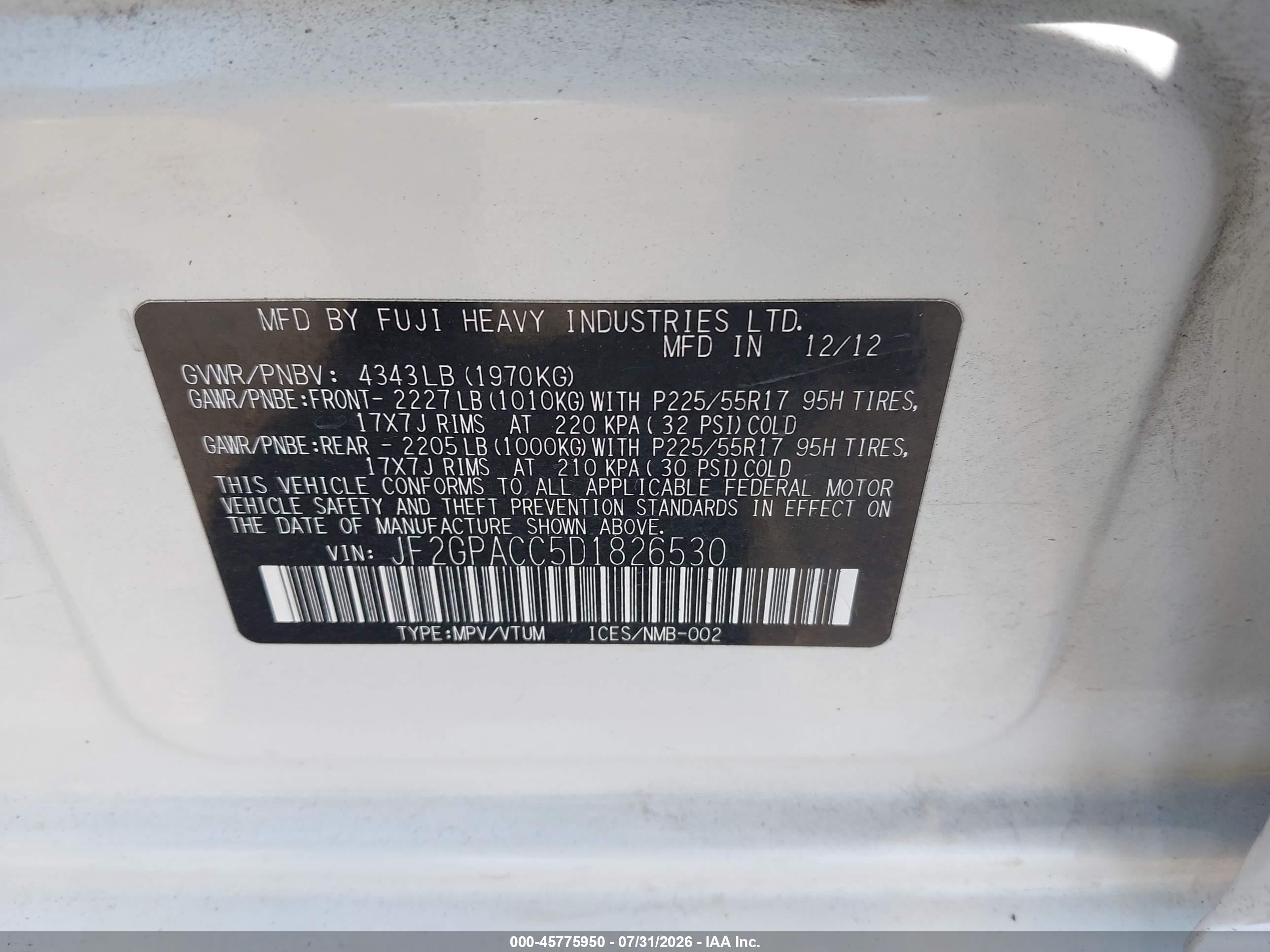 2013 Subaru Xv Crosstrek 2.0i Premium White vin: JF2GPACC5D1826530