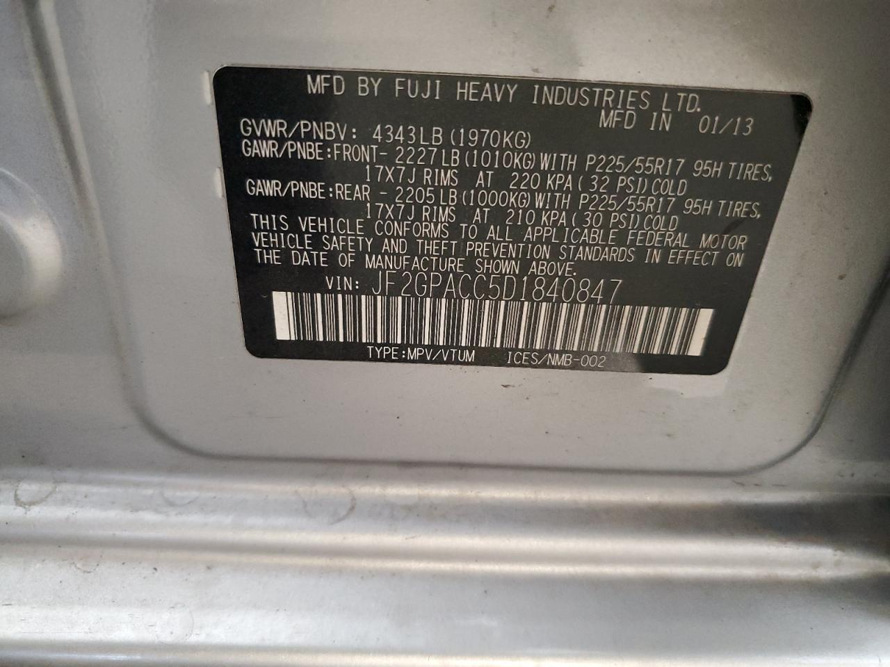 2013 Subaru Xv Crosstrek 2.0 Premium Серебряный vin: JF2GPACC5D1840847