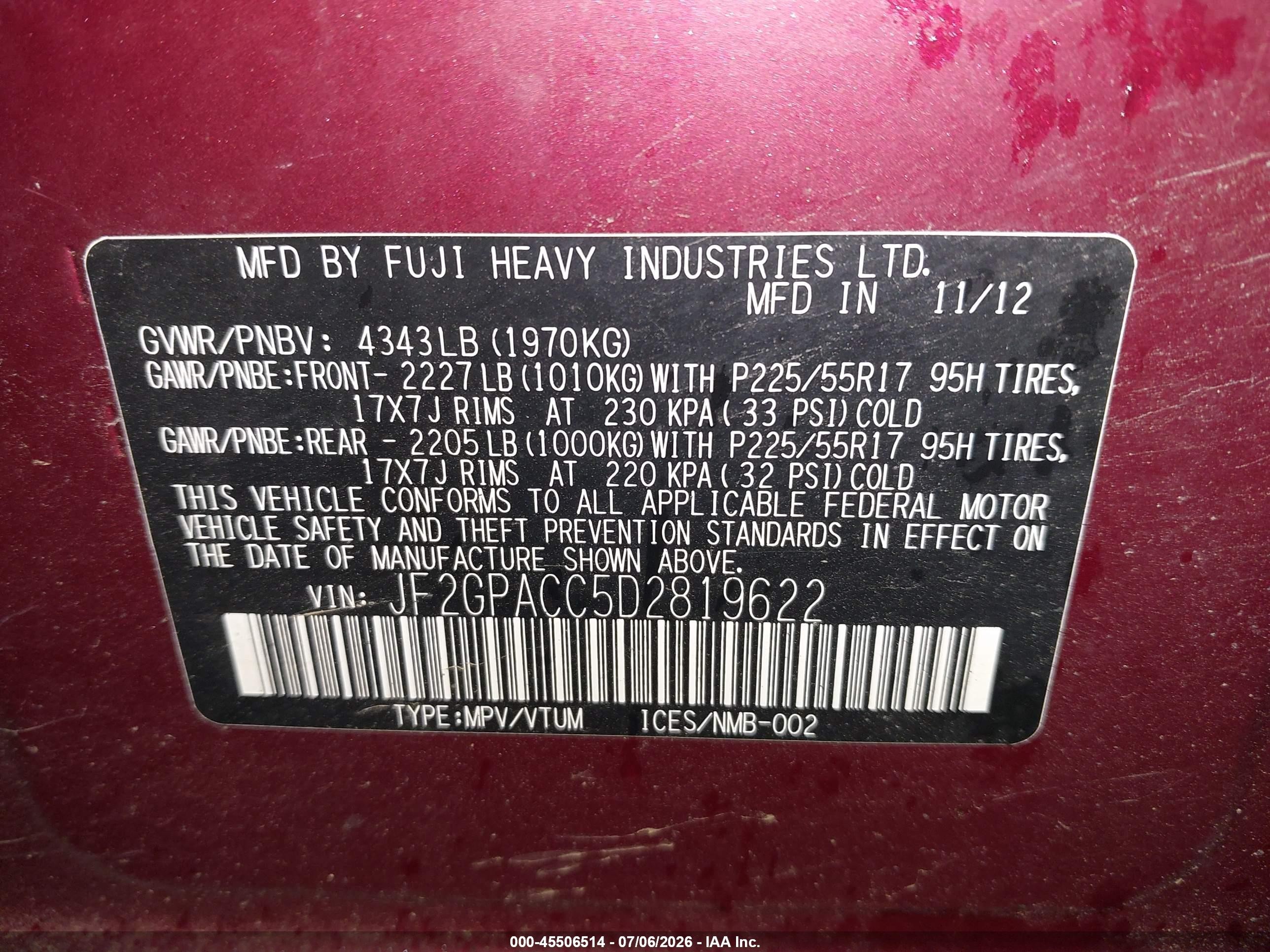 2013 Subaru Xv Crosstrek 2.0i Premium Red vin: JF2GPACC5D2819622