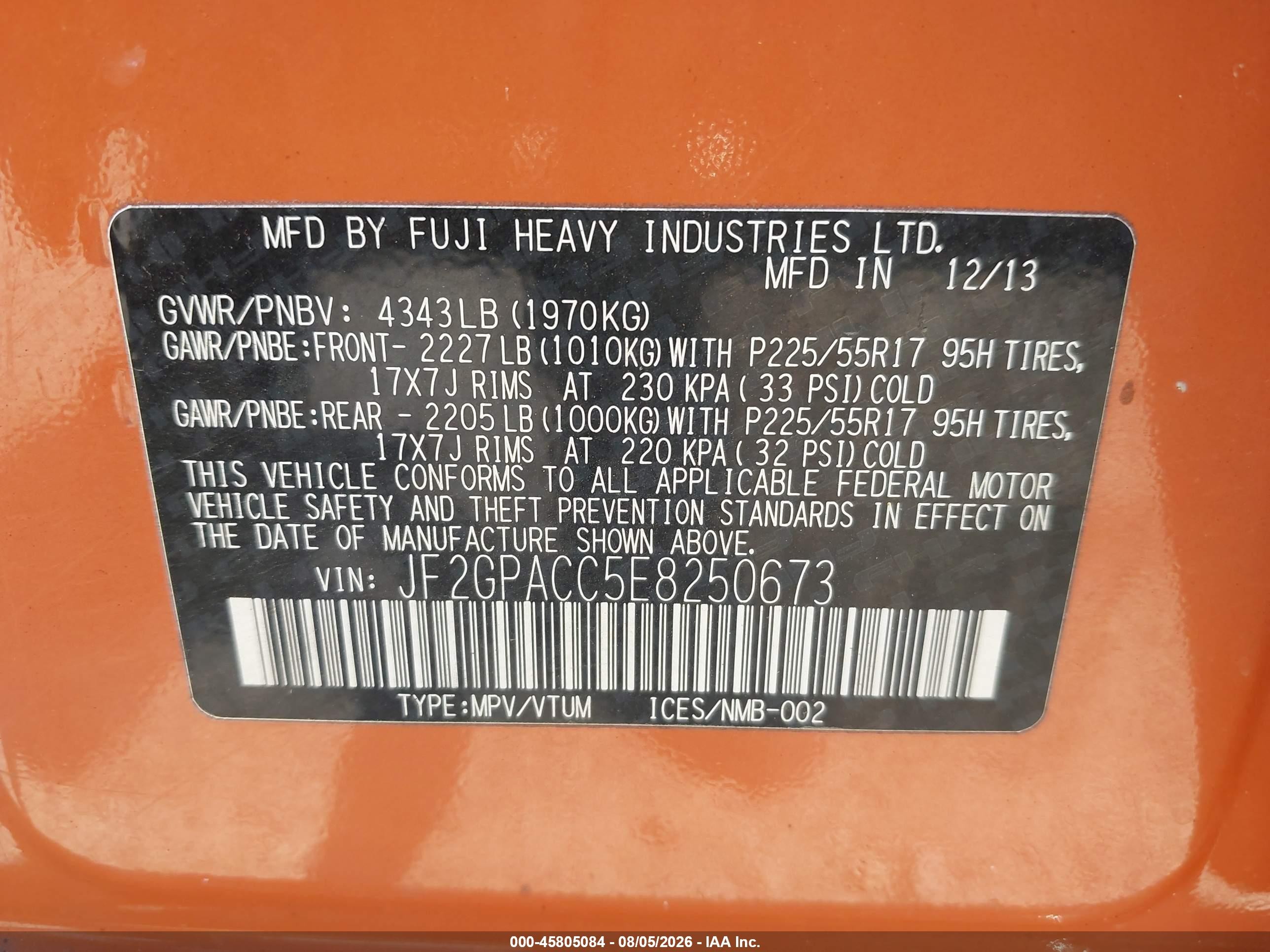 2014 Subaru Xv Crosstrek 2.0i Premium Orange vin: JF2GPACC5E8250673