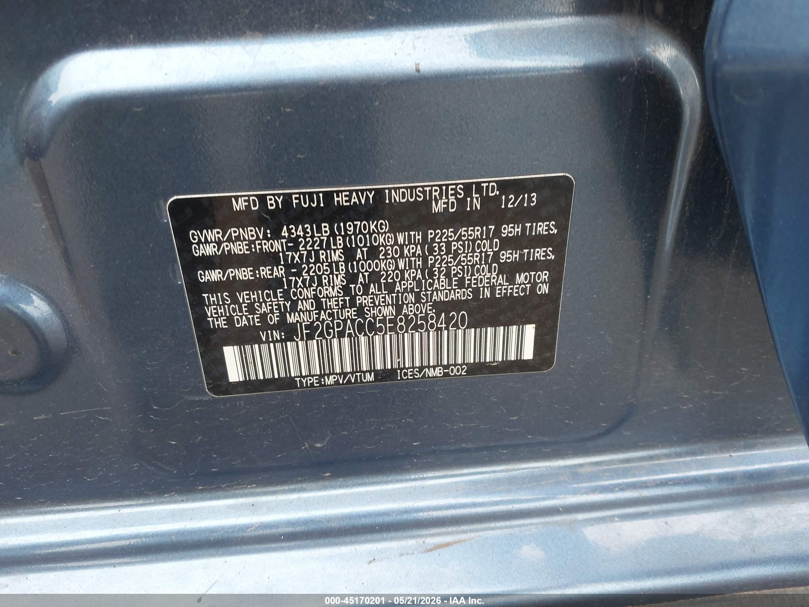 2014 Subaru Xv Crosstrek 2.0i Premium Blue vin: JF2GPACC5E8258420