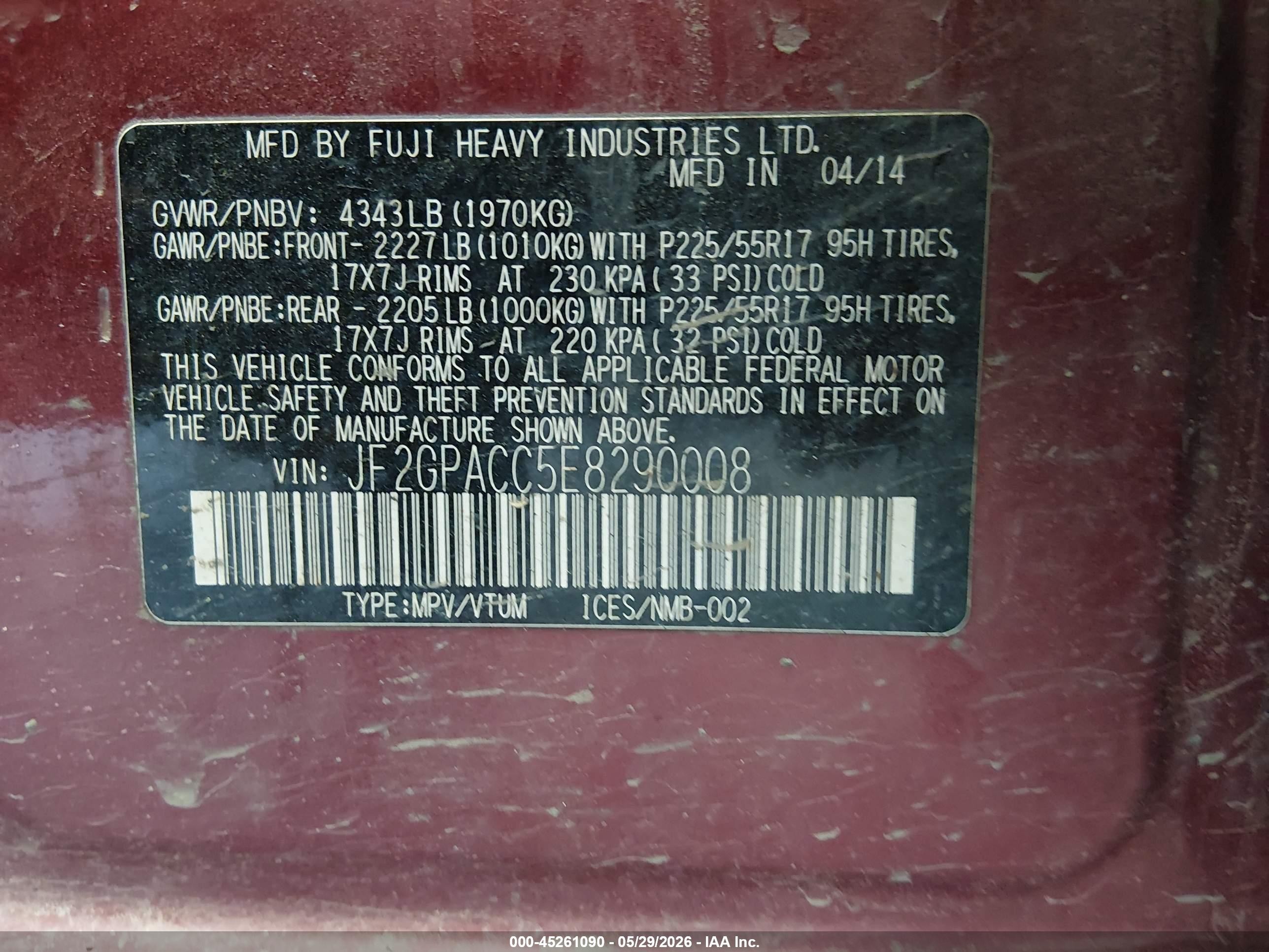 2014 Subaru Xv Crosstrek 2.0i Premium Red vin: JF2GPACC5E8290008
