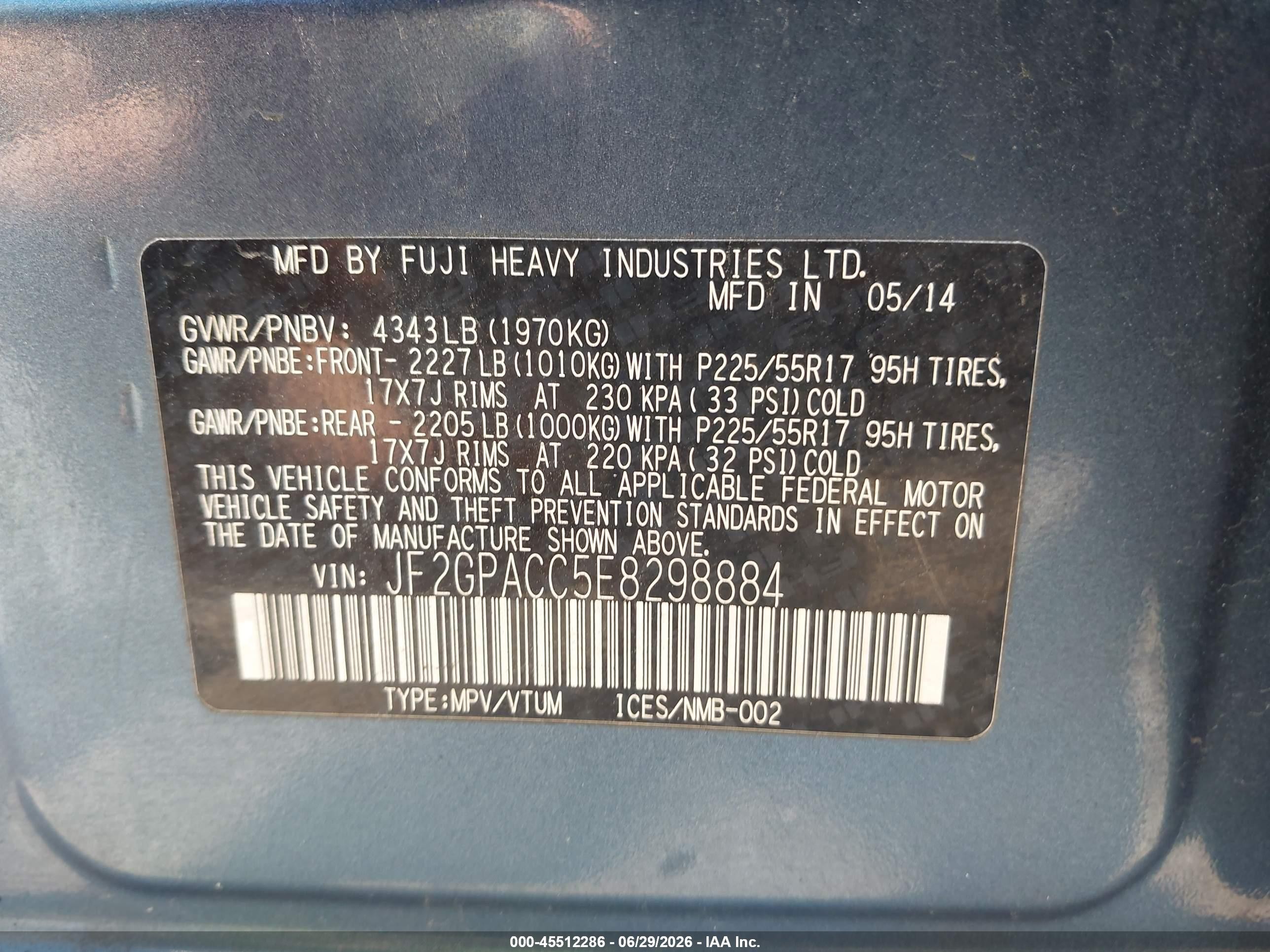 2014 Subaru Xv Crosstrek 2.0i Premium Blue vin: JF2GPACC5E8298884