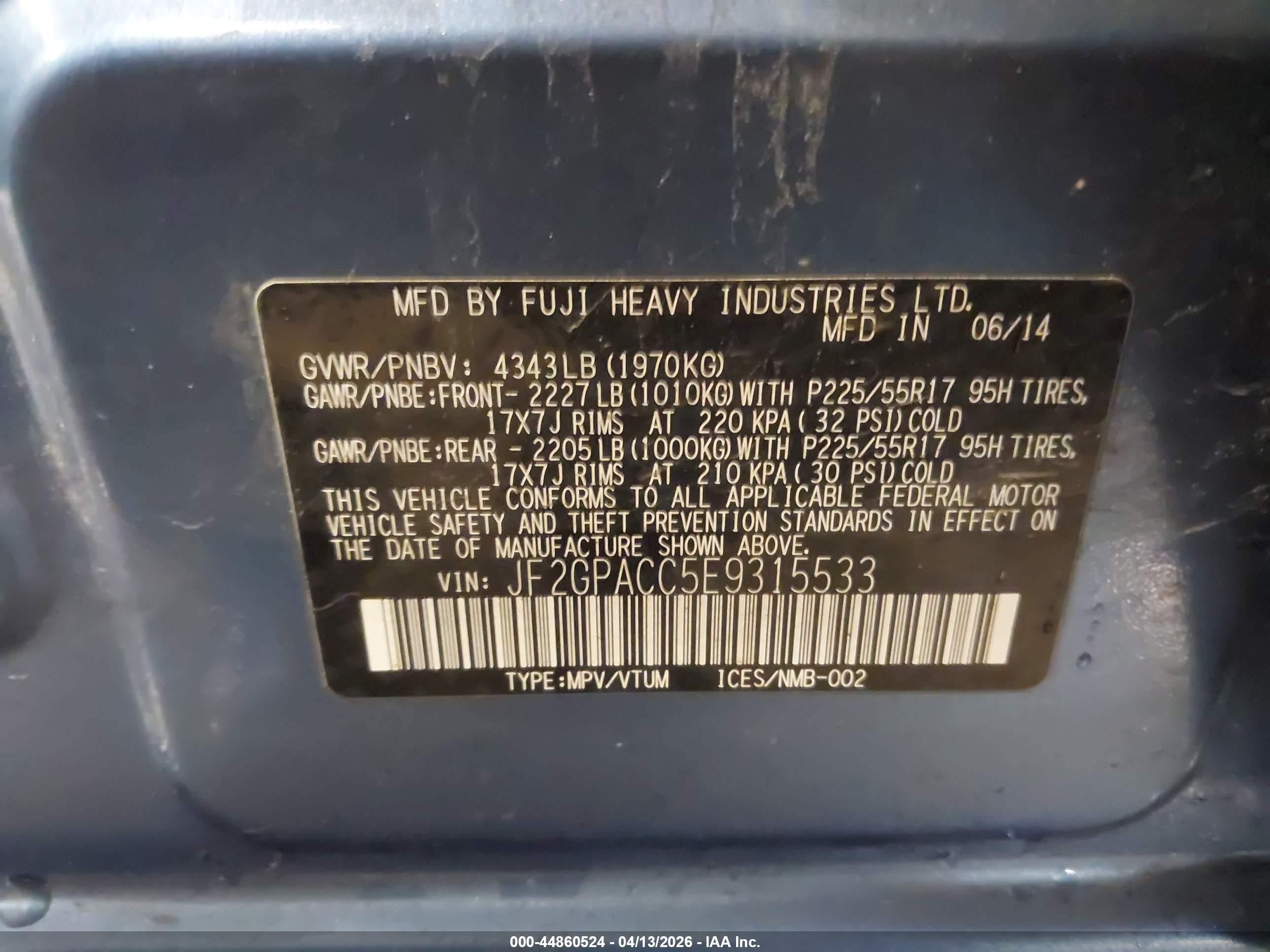 2014 Subaru Xv Crosstrek 2.0i Premium Blue vin: JF2GPACC5E9315533