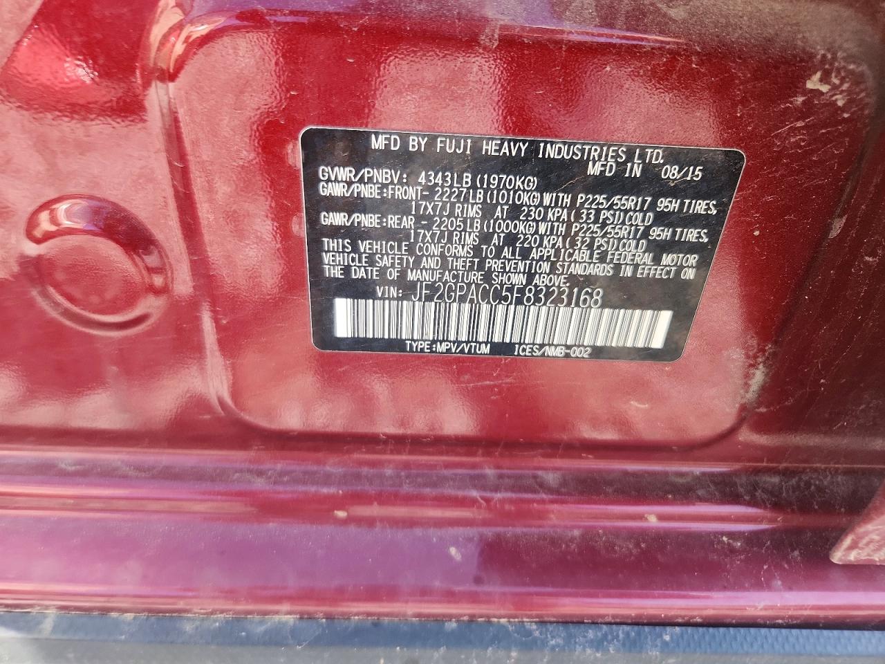 2015 Subaru Xv Crosstrek 2.0 Premium Red vin: JF2GPACC5F8323168