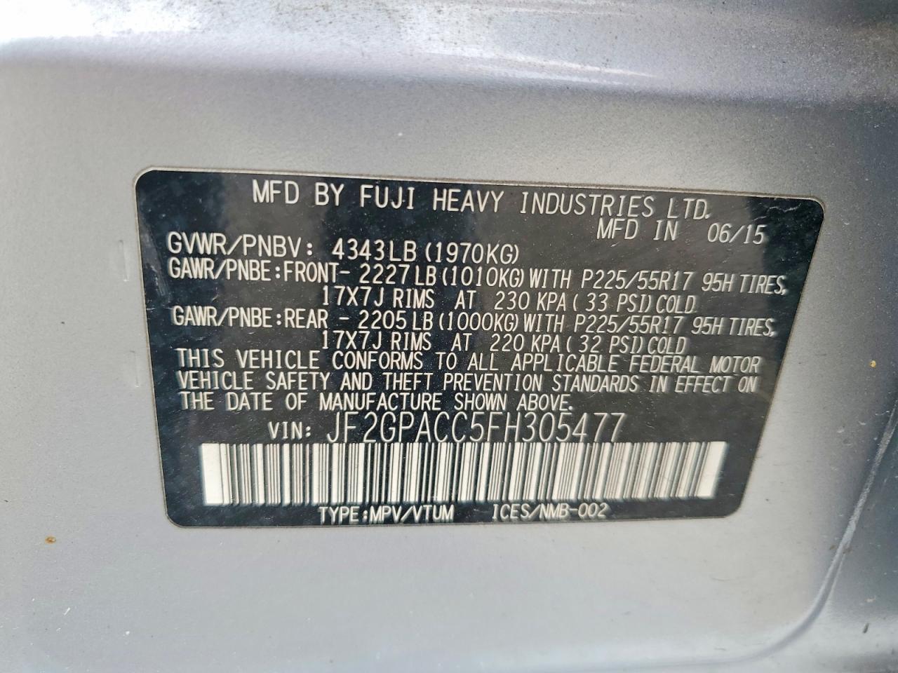 2015 Subaru Xv Crosstrek 2.0 Premium Silver vin: JF2GPACC5FH305477