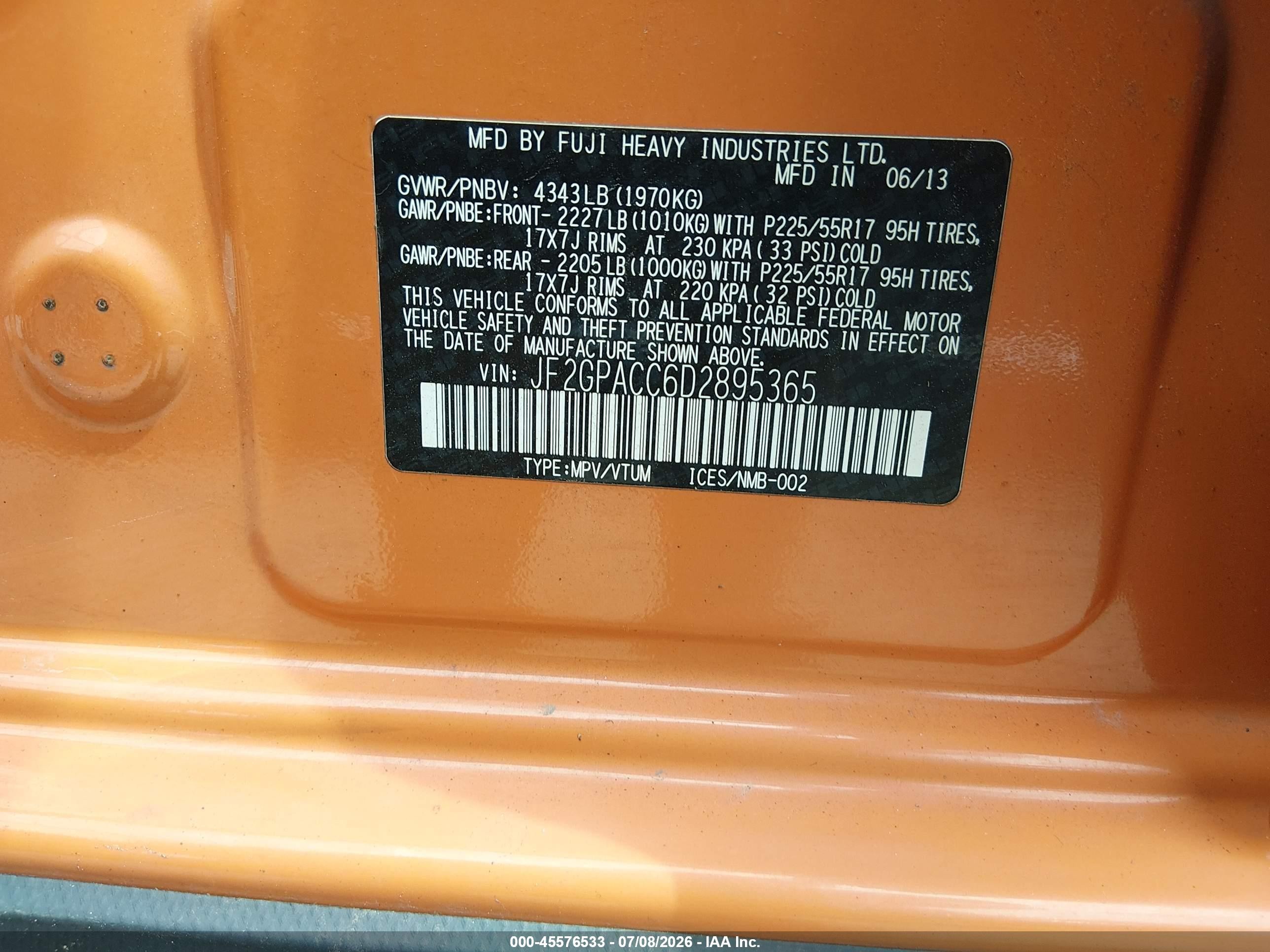 2013 Subaru Xv Crosstrek 2.0i Premium Orange vin: JF2GPACC6D2895365