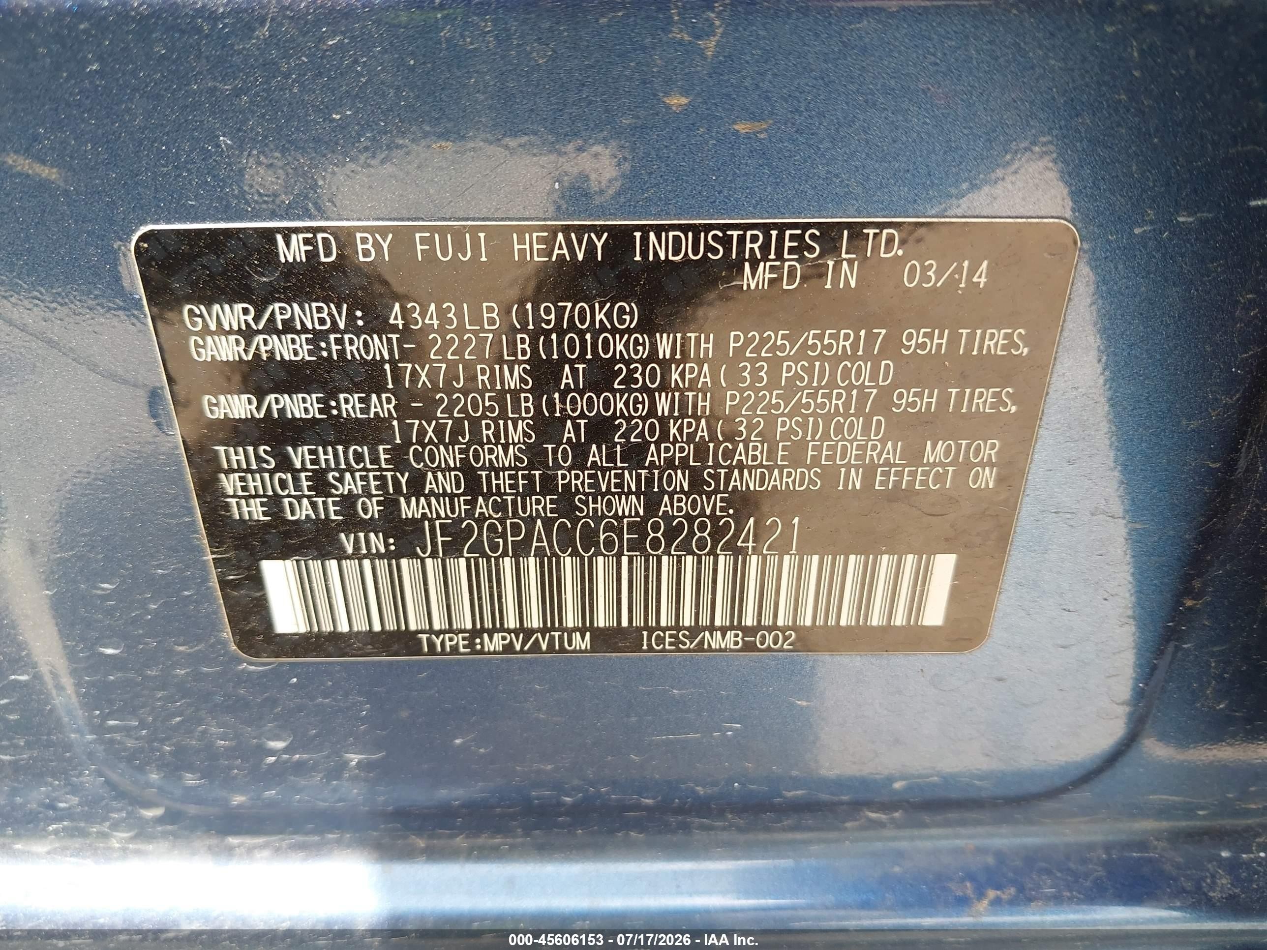 2014 Subaru Xv Crosstrek 2.0i Premium Blue vin: JF2GPACC6E8282421