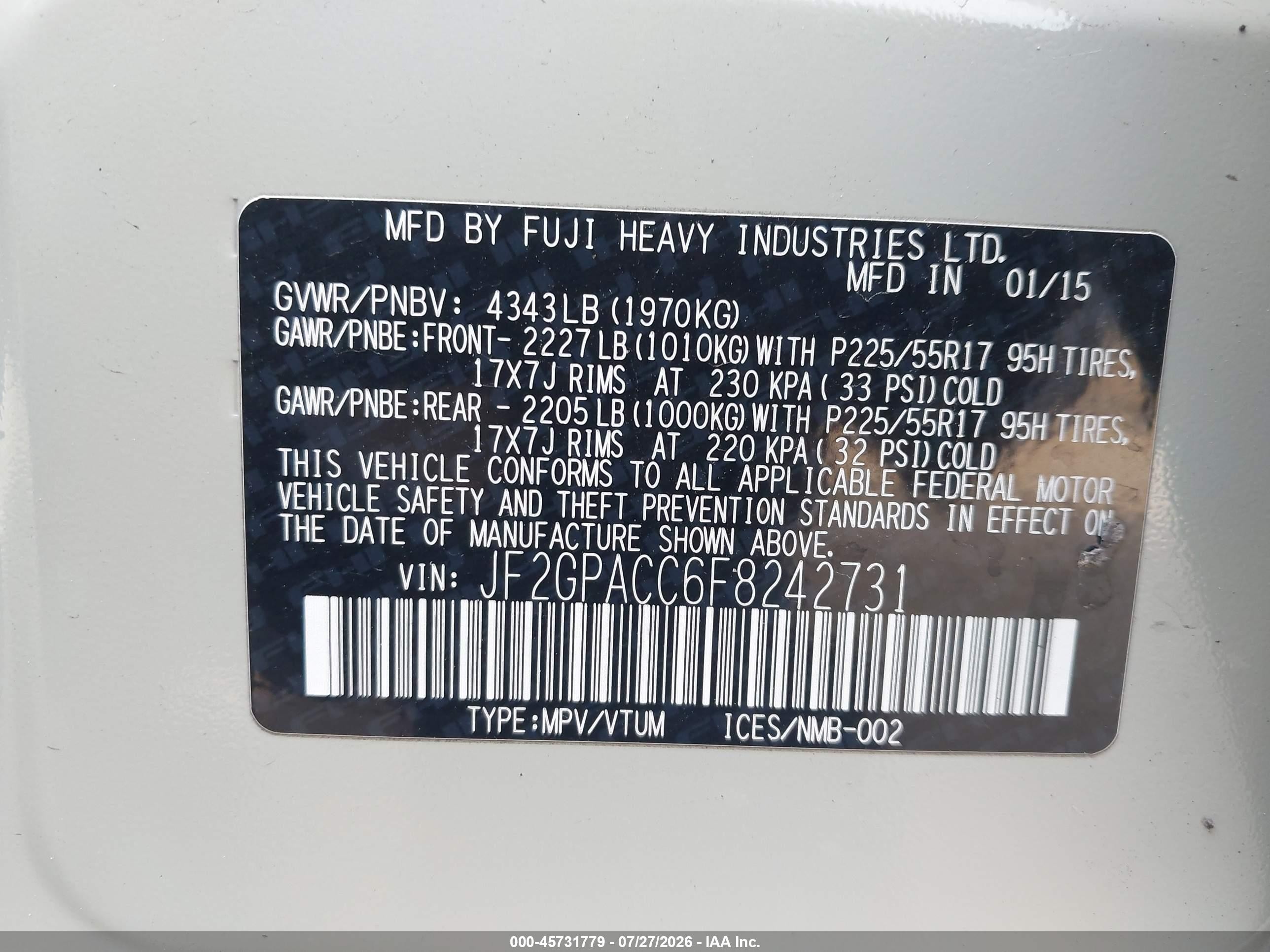 2015 Subaru Xv Crosstrek 2.0i Premium Серый vin: JF2GPACC6F8242731