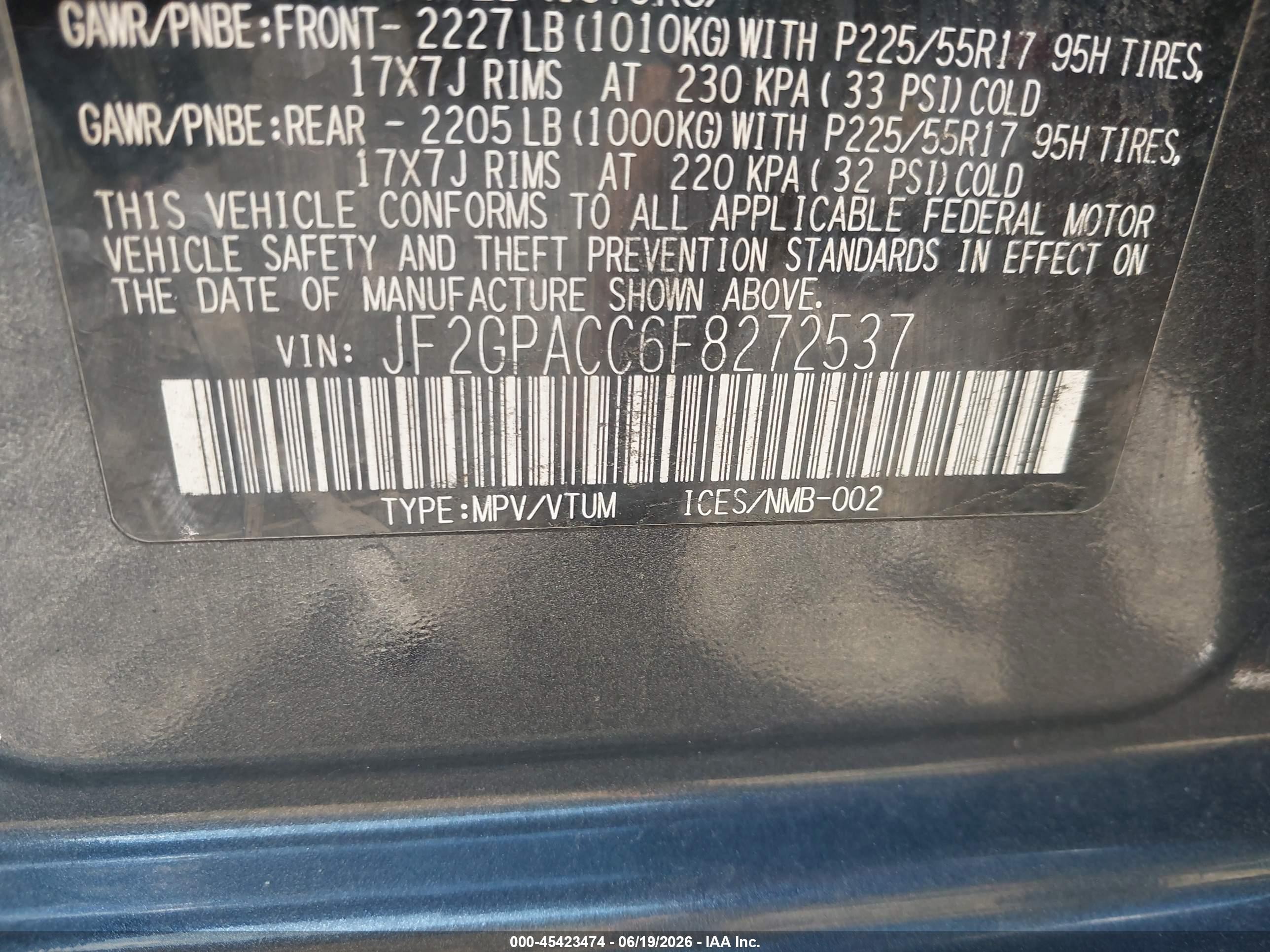 2015 Subaru Xv Crosstrek 2.0i Premium Black vin: JF2GPACC6F8272537