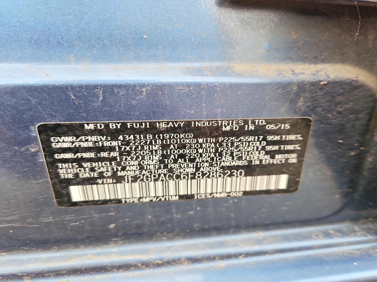 2015 Subaru Xv Crosstrek 2.0 Premium Blue vin: JF2GPACC6F8286230