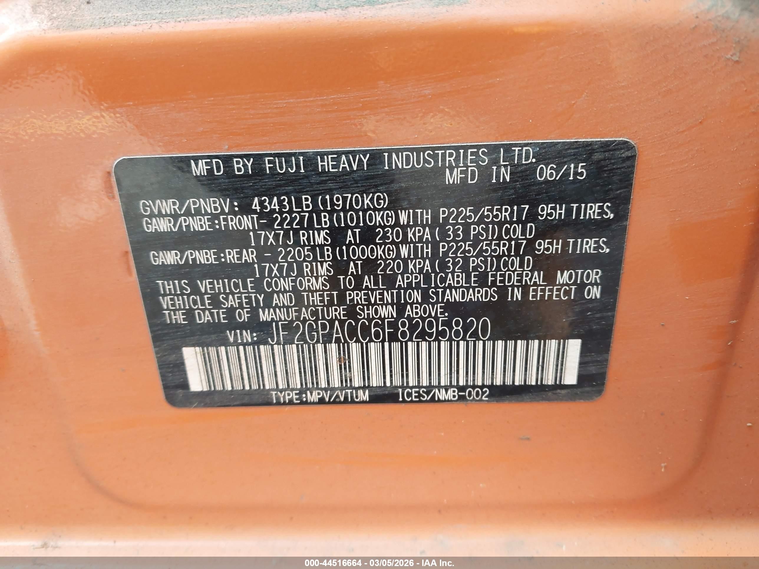 2015 Subaru Xv Crosstrek 2.0i Premium Orange vin: JF2GPACC6F8295820
