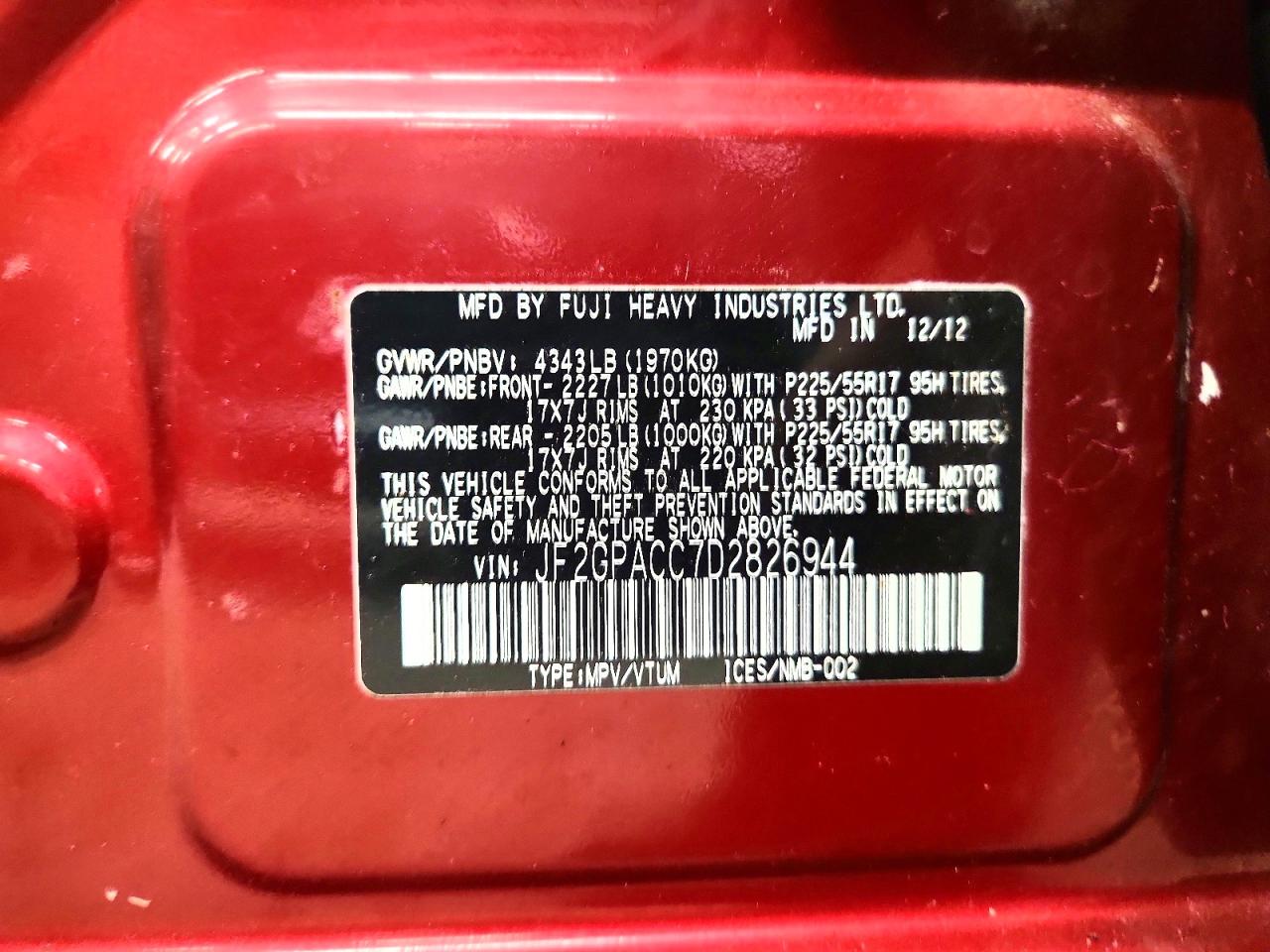 2013 Subaru Xv Crosstrek 2.0 Premium Red vin: JF2GPACC7D2826944