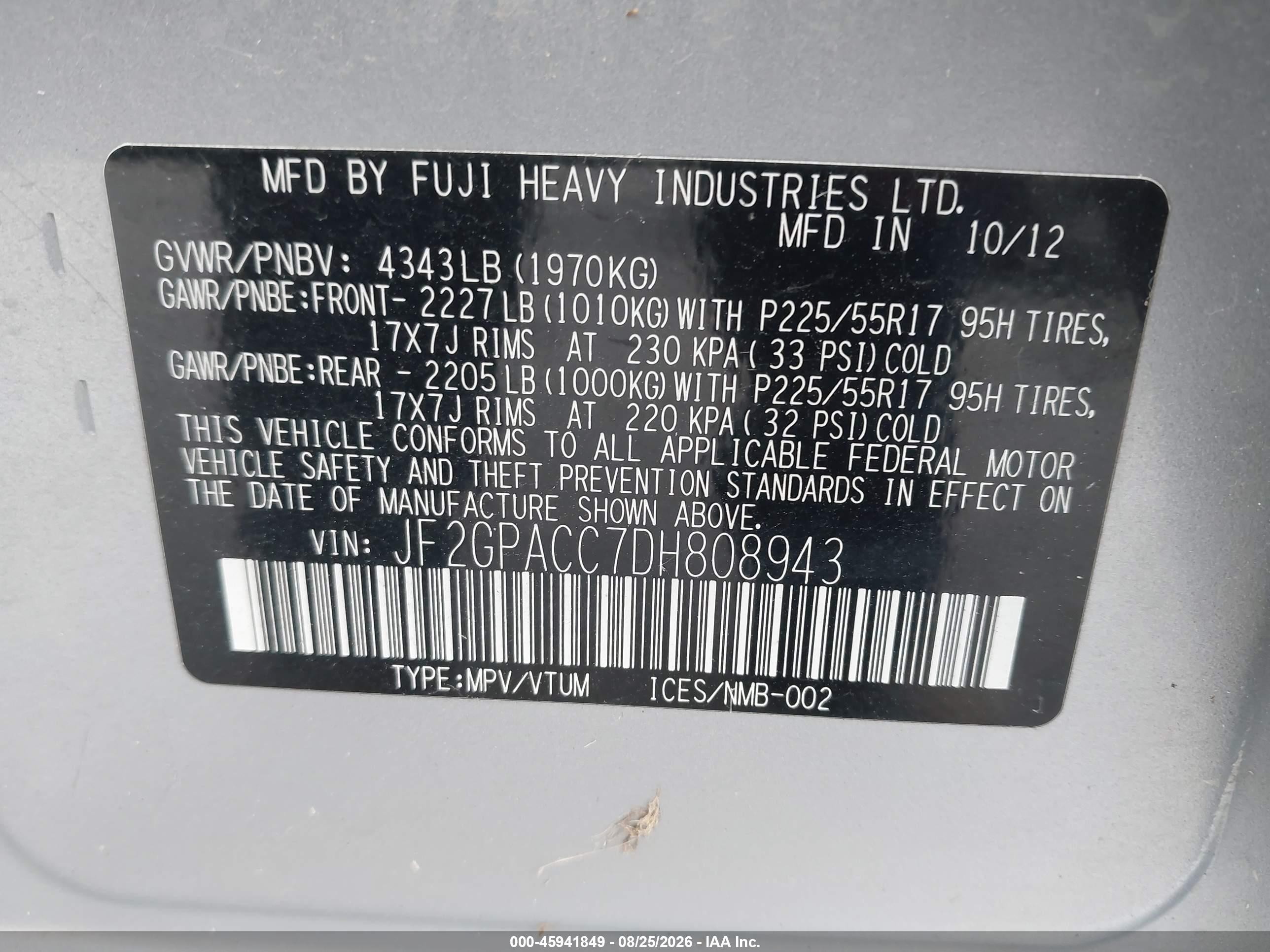 2013 Subaru Xv Crosstrek 2.0i Premium Gray vin: JF2GPACC7DH808943