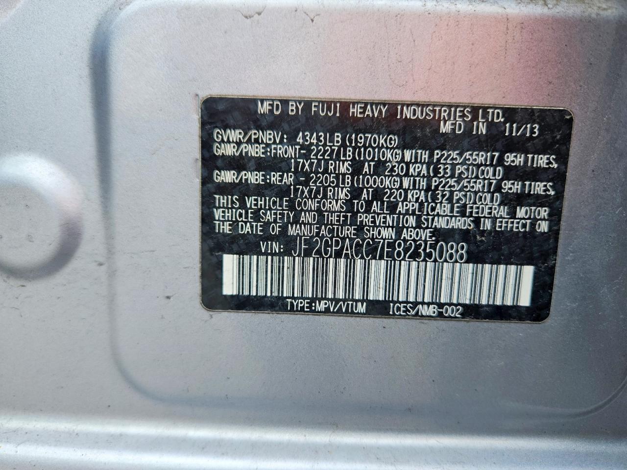 2014 Subaru Xv Crosstrek 2.0 Premium Silver vin: JF2GPACC7E8235088