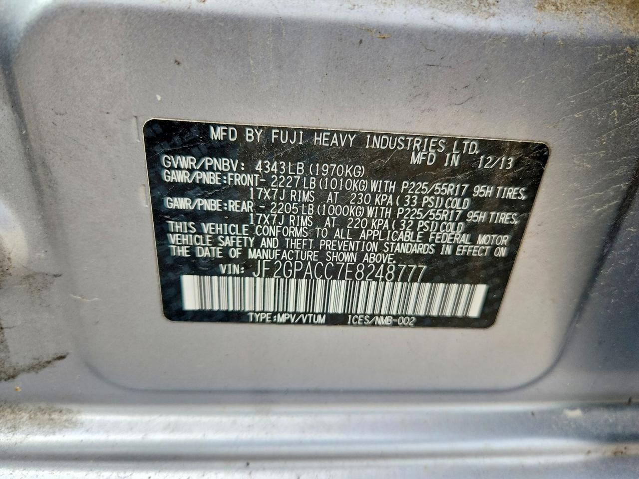 2014 Subaru Xv Crosstrek 2.0 Premium Gray vin: JF2GPACC7E8248777