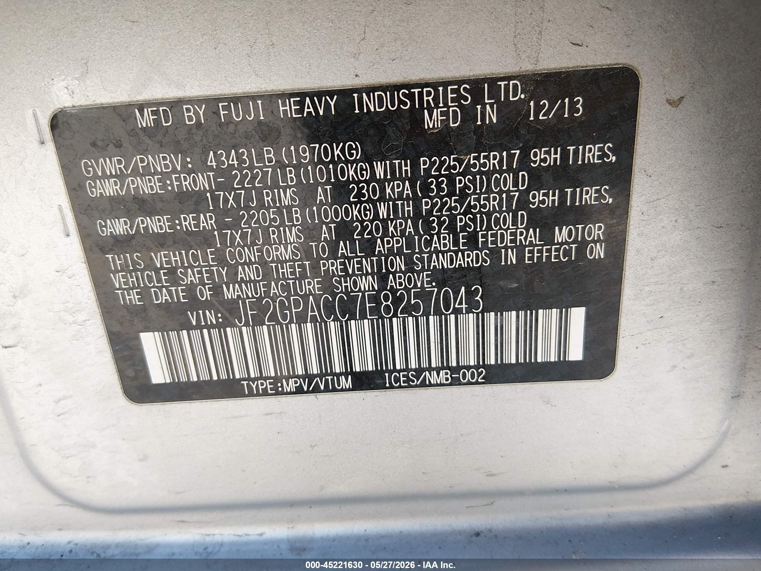 2014 Subaru Xv Crosstrek 2.0i Premium Silver vin: JF2GPACC7E8257043