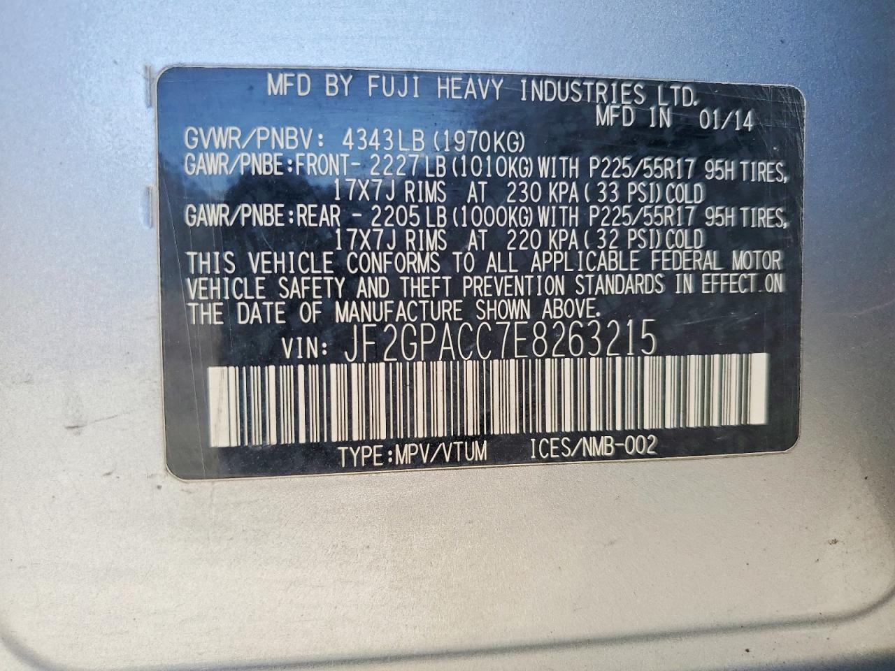 2014 Subaru Xv Crosstrek 2.0 Premium Silver vin: JF2GPACC7E8263215