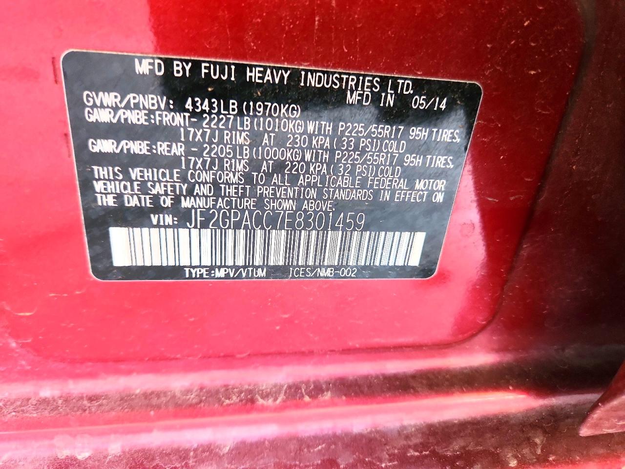 2014 Subaru Xv Crosstrek 2.0 Premium Red vin: JF2GPACC7E8301459