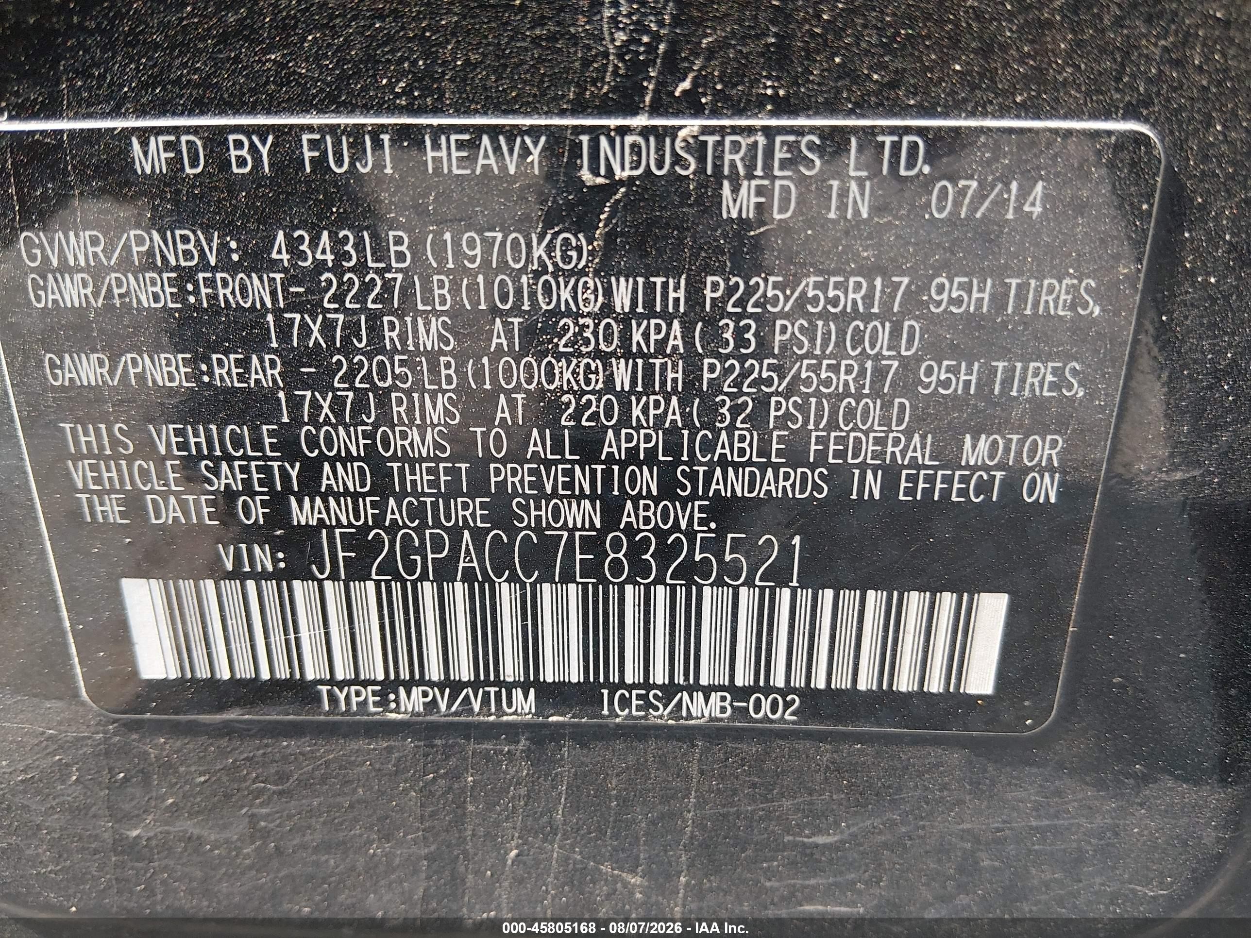 2014 Subaru Xv Crosstrek 2.0i Premium Черный vin: JF2GPACC7E8325521