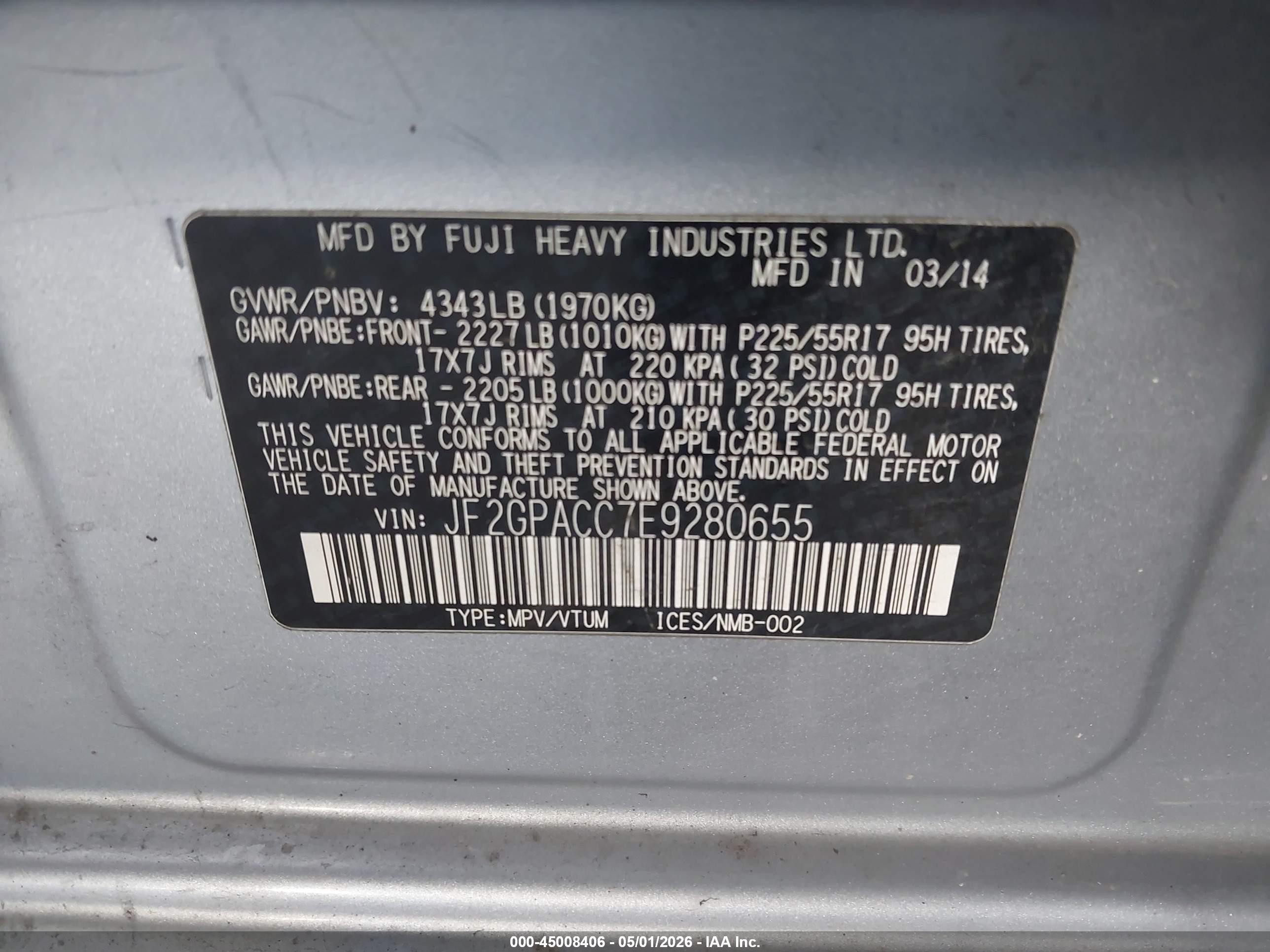 2014 Subaru Xv Crosstrek 2.0i Premium Silver vin: JF2GPACC7E9280655