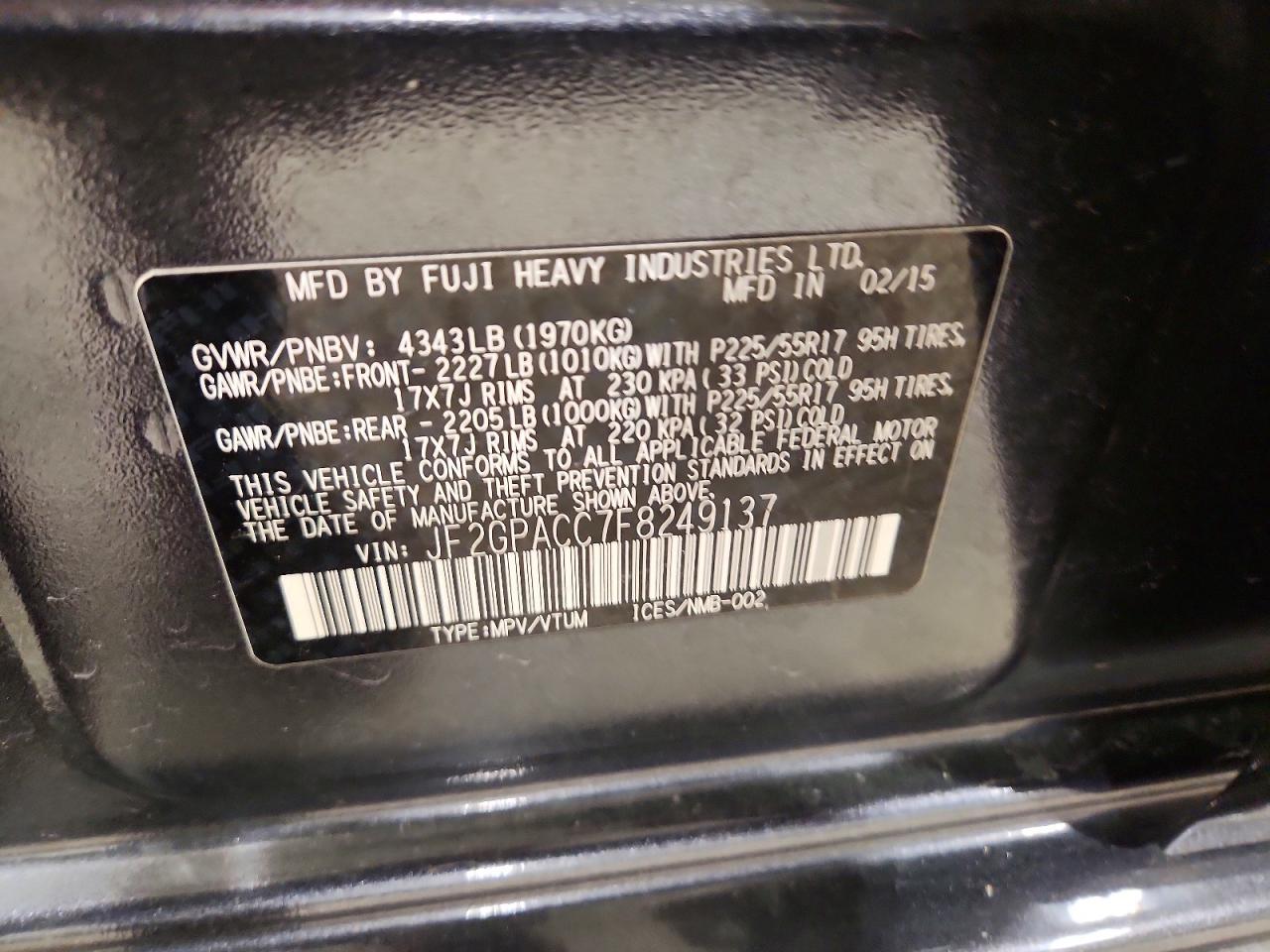 2015 Subaru Xv Crosstrek 2.0 Premium Black vin: JF2GPACC7F8249137