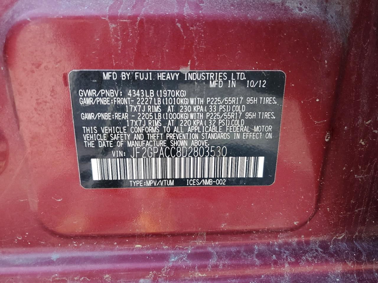2013 Subaru Xv Crosstrek 2.0 Premium Burgundy vin: JF2GPACC8D2803530