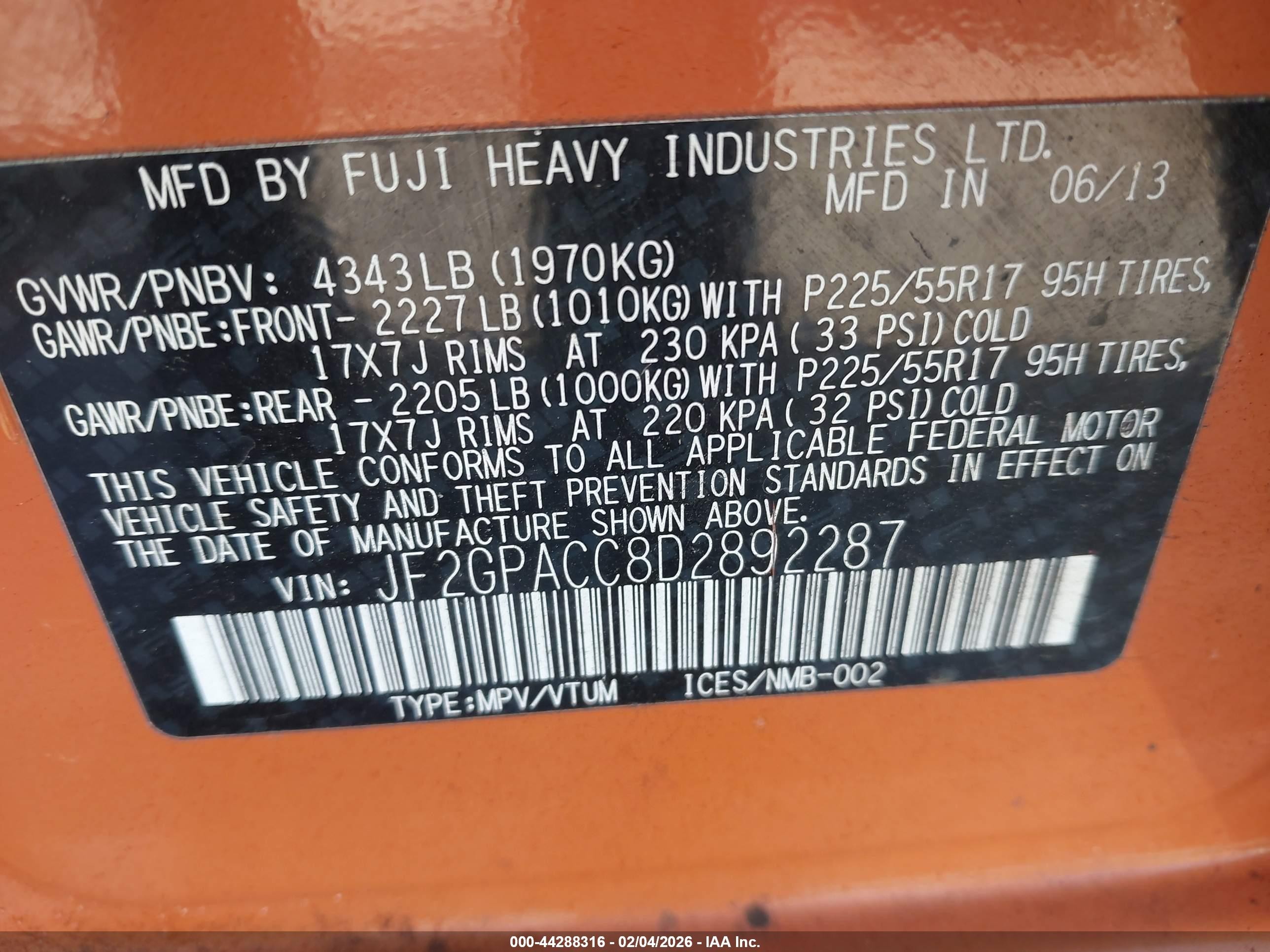 2013 Subaru Xv Crosstrek 2.0i Premium Orange vin: JF2GPACC8D2892287