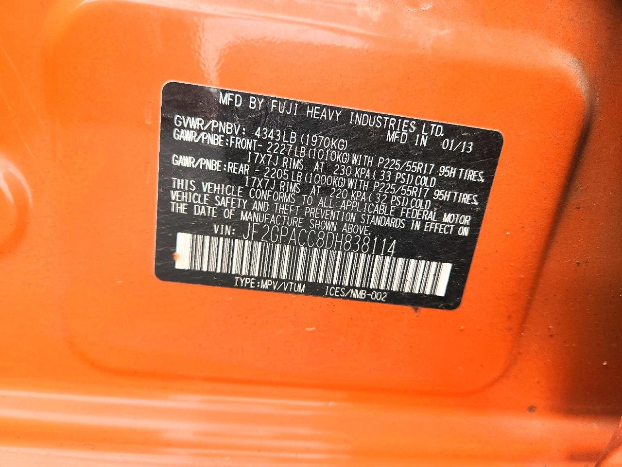 2013 Subaru Xv Crosstrek 2.0 Premium Orange vin: JF2GPACC8DH838114