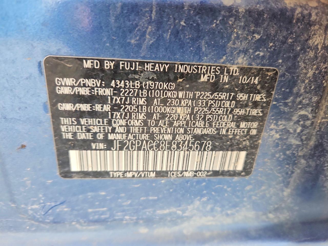 2014 Subaru Xv Crosstrek 2.0 Premium Blue vin: JF2GPACC8E8345678