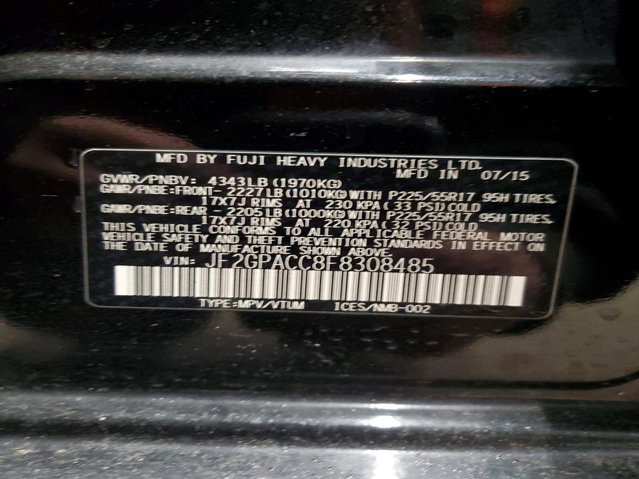 2015 Subaru Crosstrek Black vin: JF2GPACC8F8308485