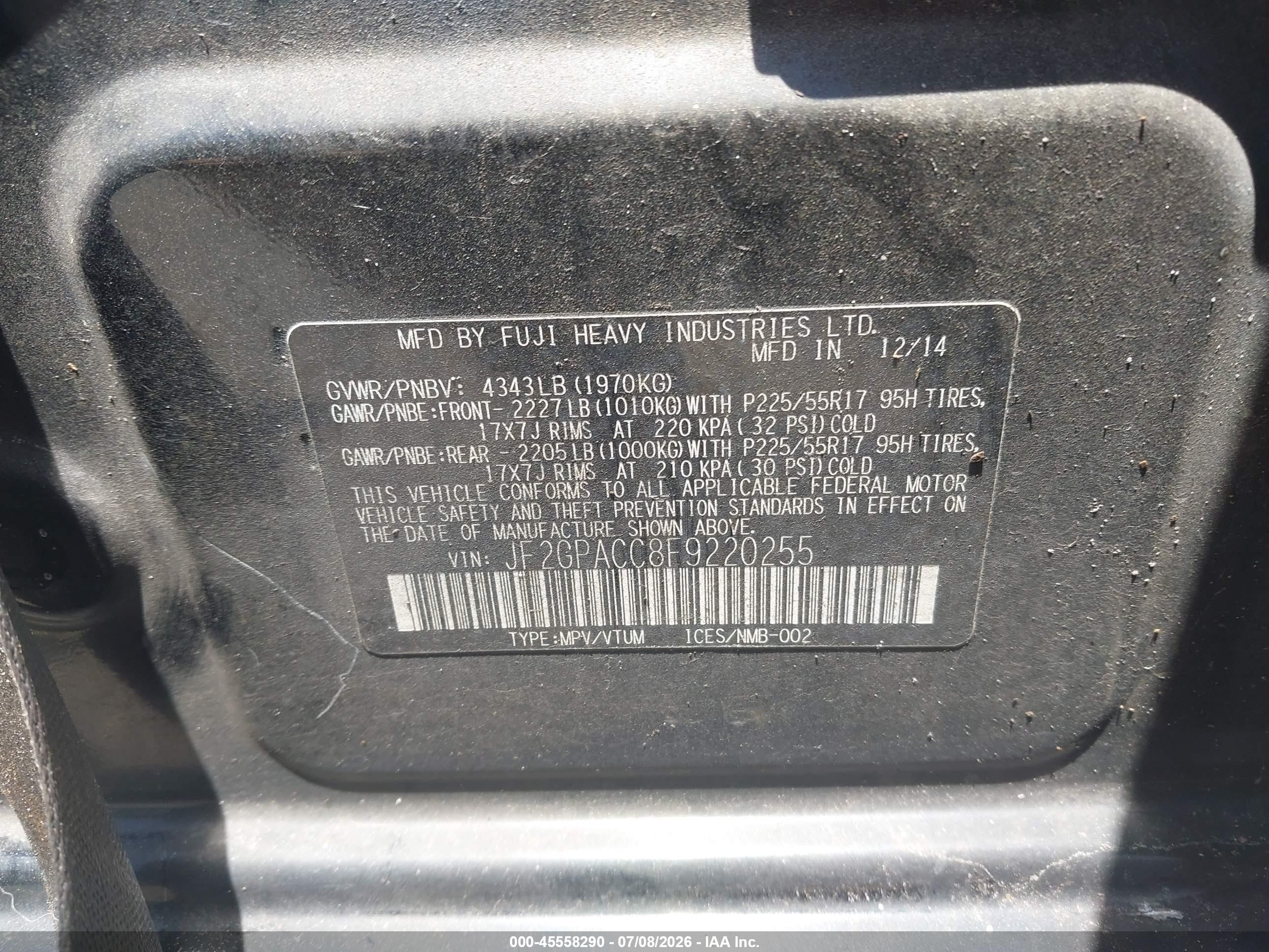 2015 Subaru Xv Crosstrek 2.0i Premium Черный vin: JF2GPACC8F9220255
