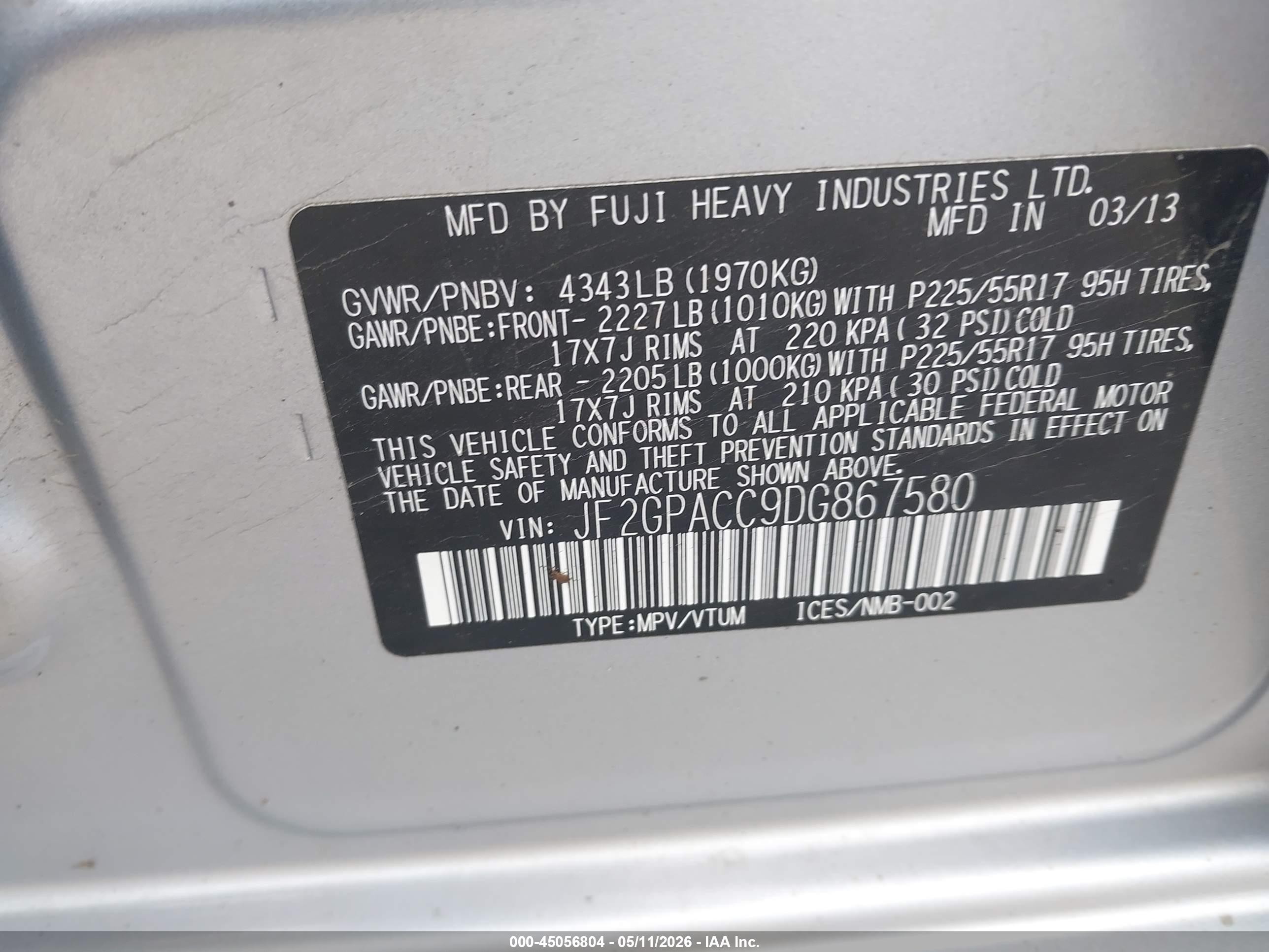 2013 Subaru Xv Crosstrek 2.0i Premium Silver vin: JF2GPACC9DG867580